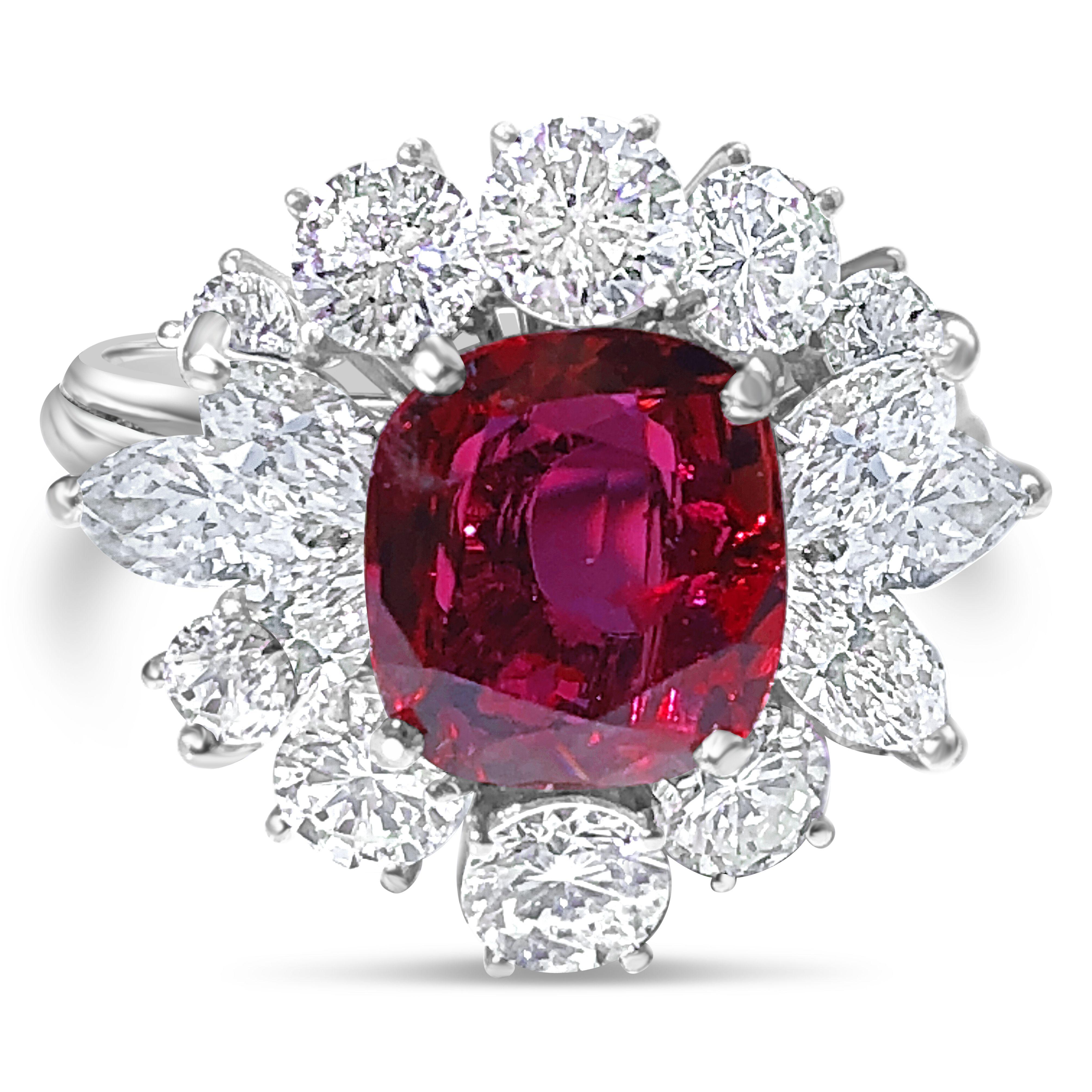 Berca GIA Certified 2.23Kt No Heat Cushion Cut Siam Red Ruby 1960 Ballerina Ring For Sale 2