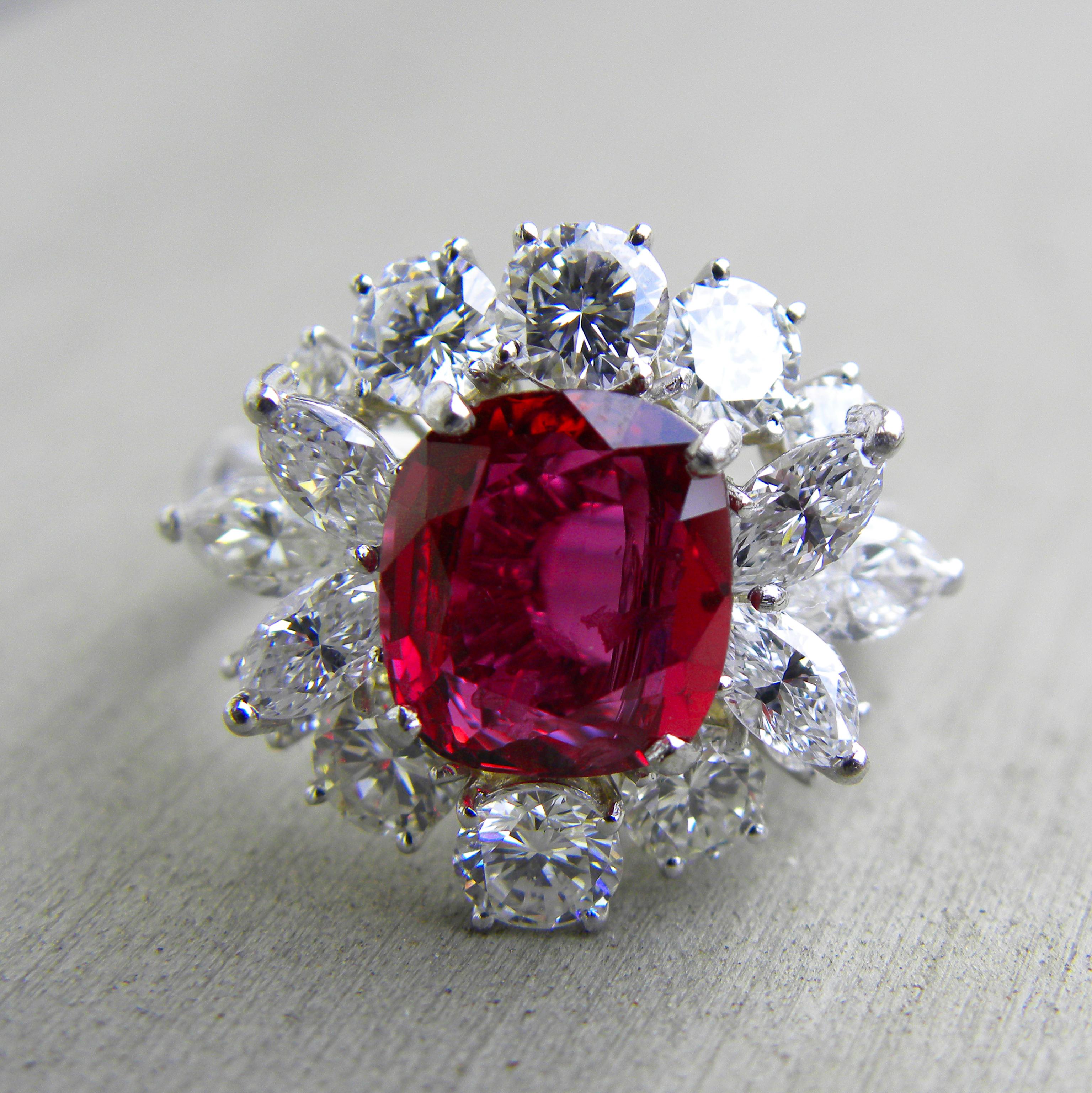 GIA Certified 2.23 Carat No Heat Cushion Cut Siam Red Ruby 1960s Ballerina Ring 3