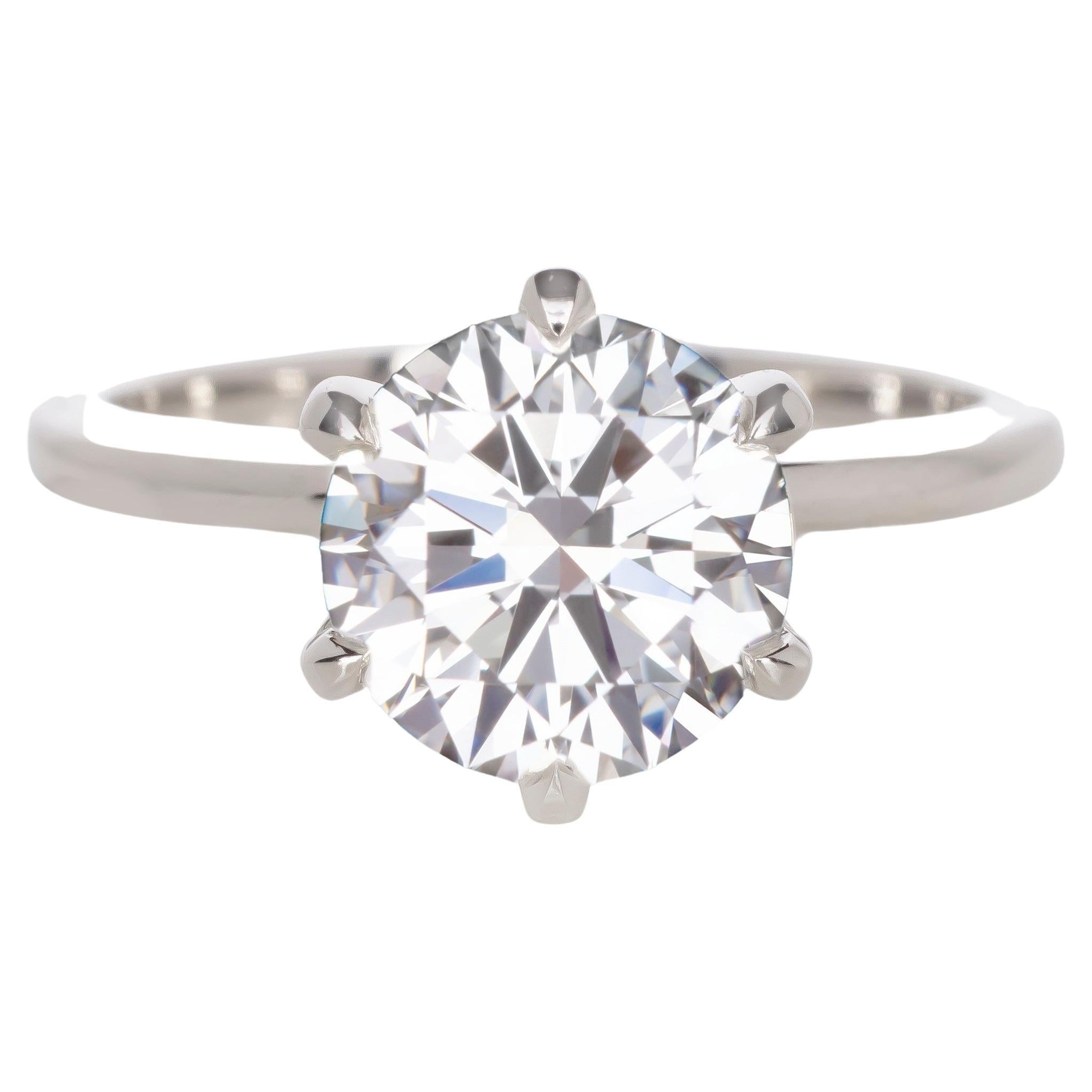 GIA Certified 2.23 Carat Platinum Round Brilliant Cut Diamond Engagement Ring For Sale
