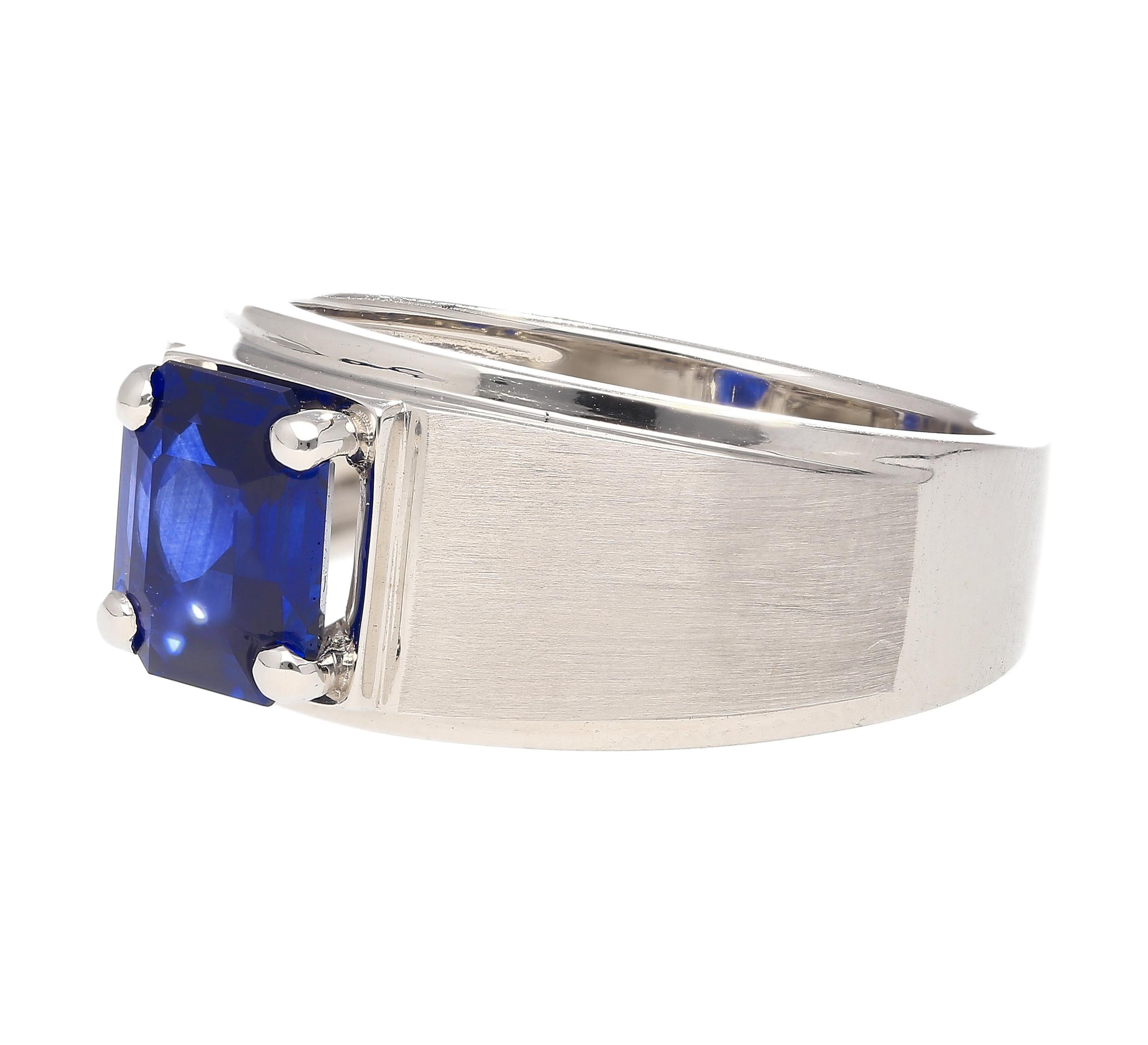Octagon Cut GIA Certified 2.23 Carat Sri Lanka Blue Sapphire Men's Ring For Sale