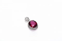 Art Deco Style GIA Certified 22.3 Carat Rubellite Diamond Pendant 18K White Gold