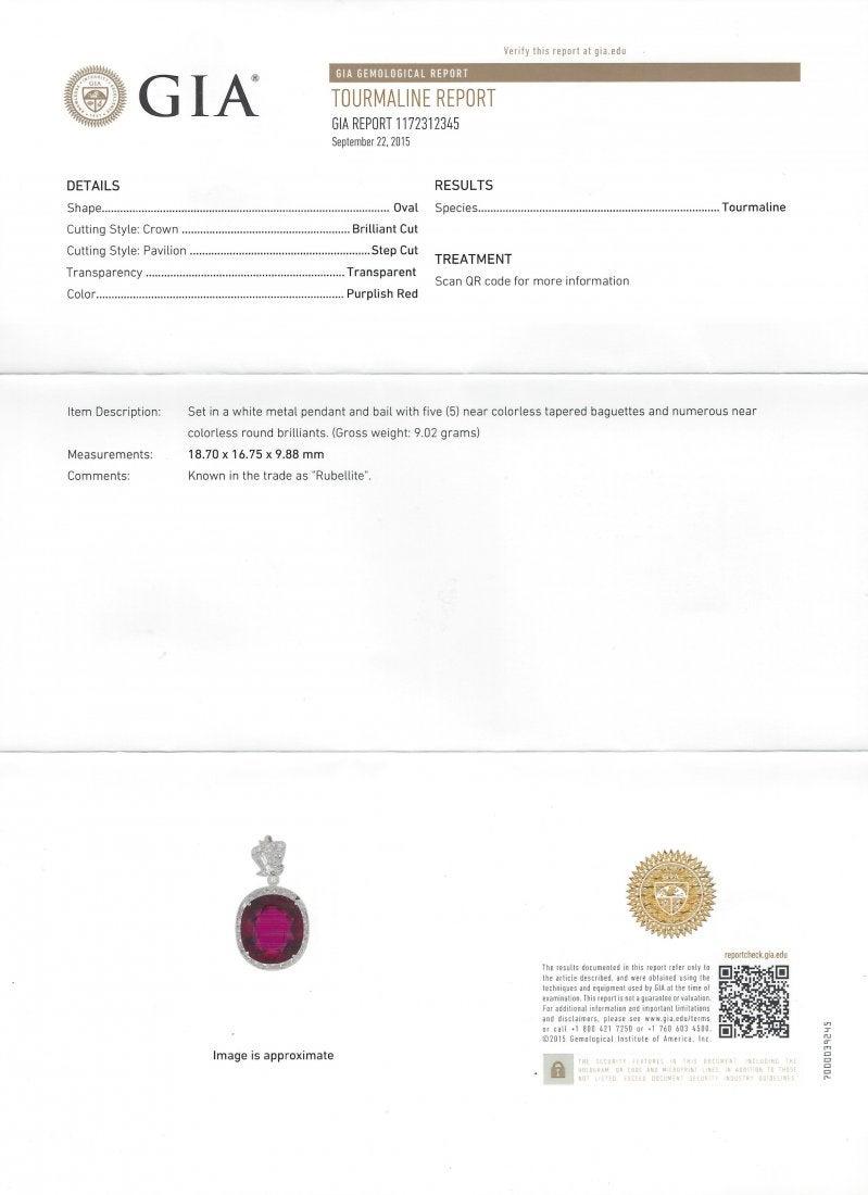 GIA-zertifizierter 22,3 Karat Rubellit und Diamant-Anhänger 18K Neu (Ovalschliff) im Angebot