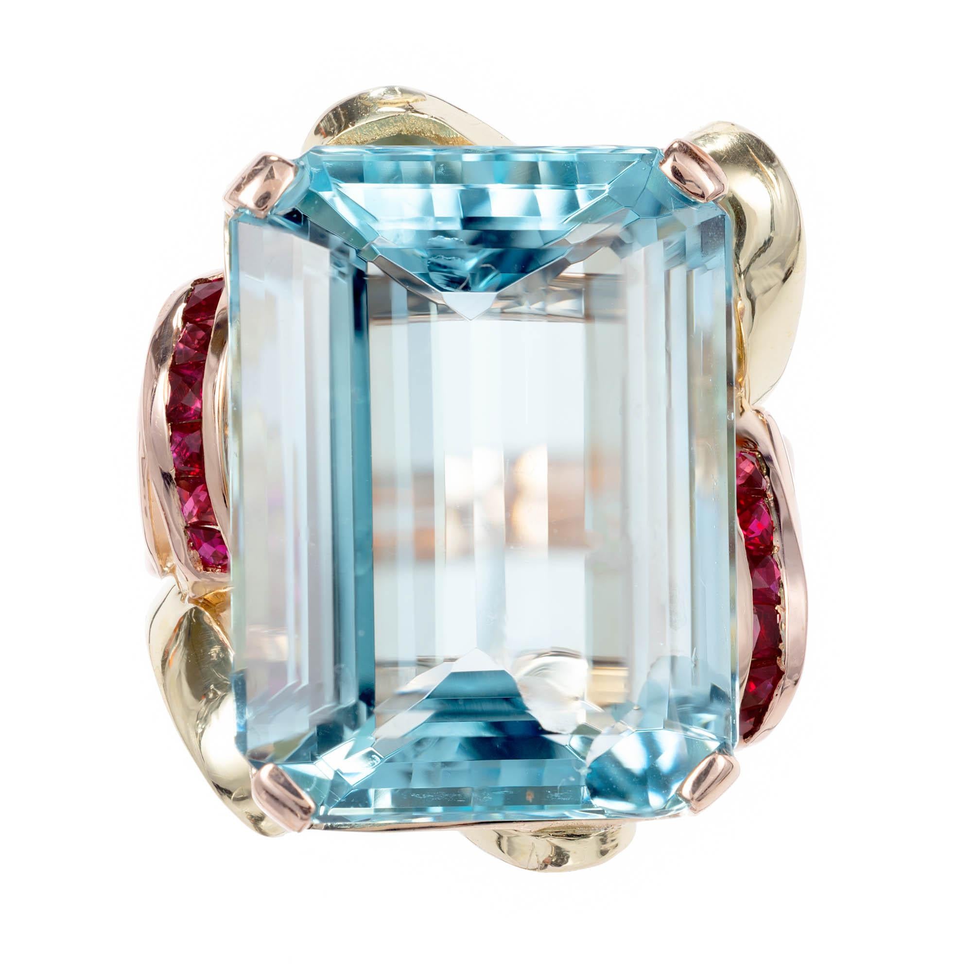 GIA Certified 22.38 Carat Aqua Ruby Yellow Rose Gold Cocktail Ring For Sale
