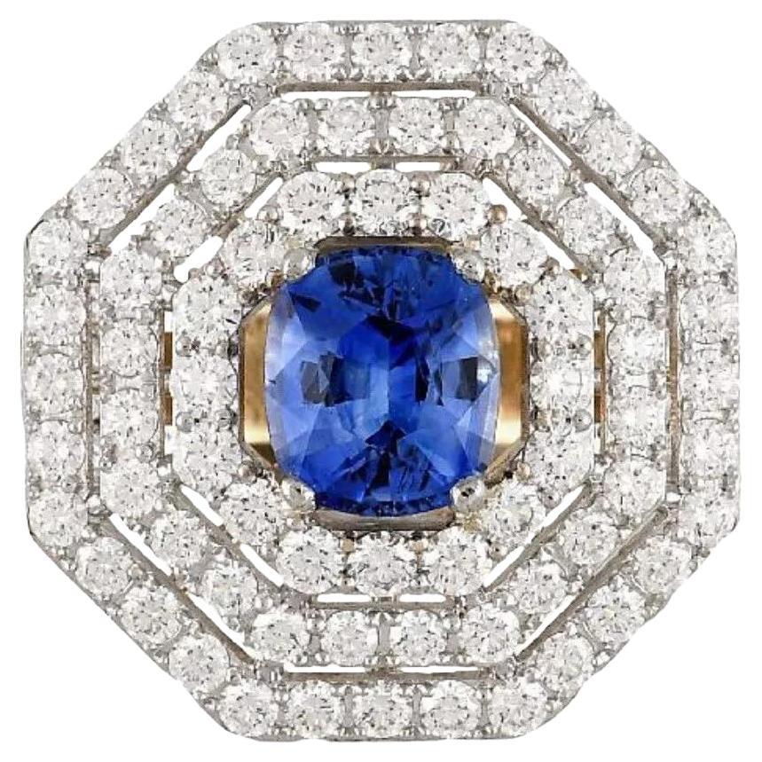 GIA Certified 2.24 carat Ceylon Sapphire and Diamond Ring in 18k Gold For Sale