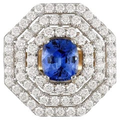 Anillo de zafiro de Ceilán y diamantes de oro de 18 quilates, certificado por el GIA, de 2,24 quilates