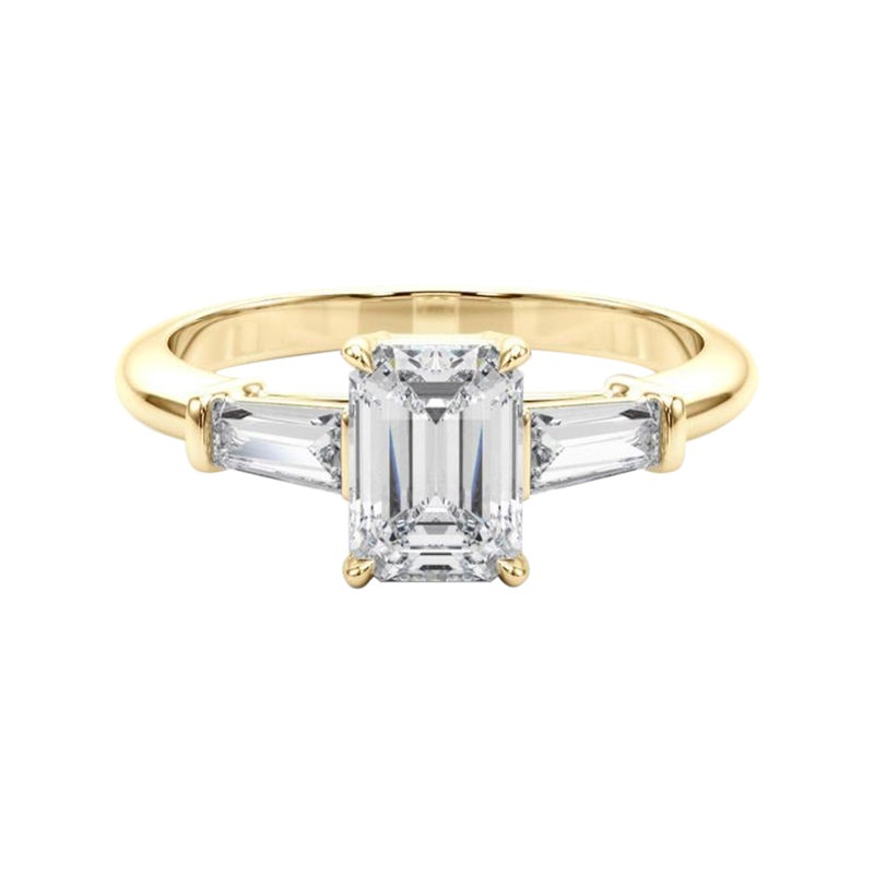 GIA Certified 2.24 Carat Emerald & Baguette Three-Stone Diamond Ring