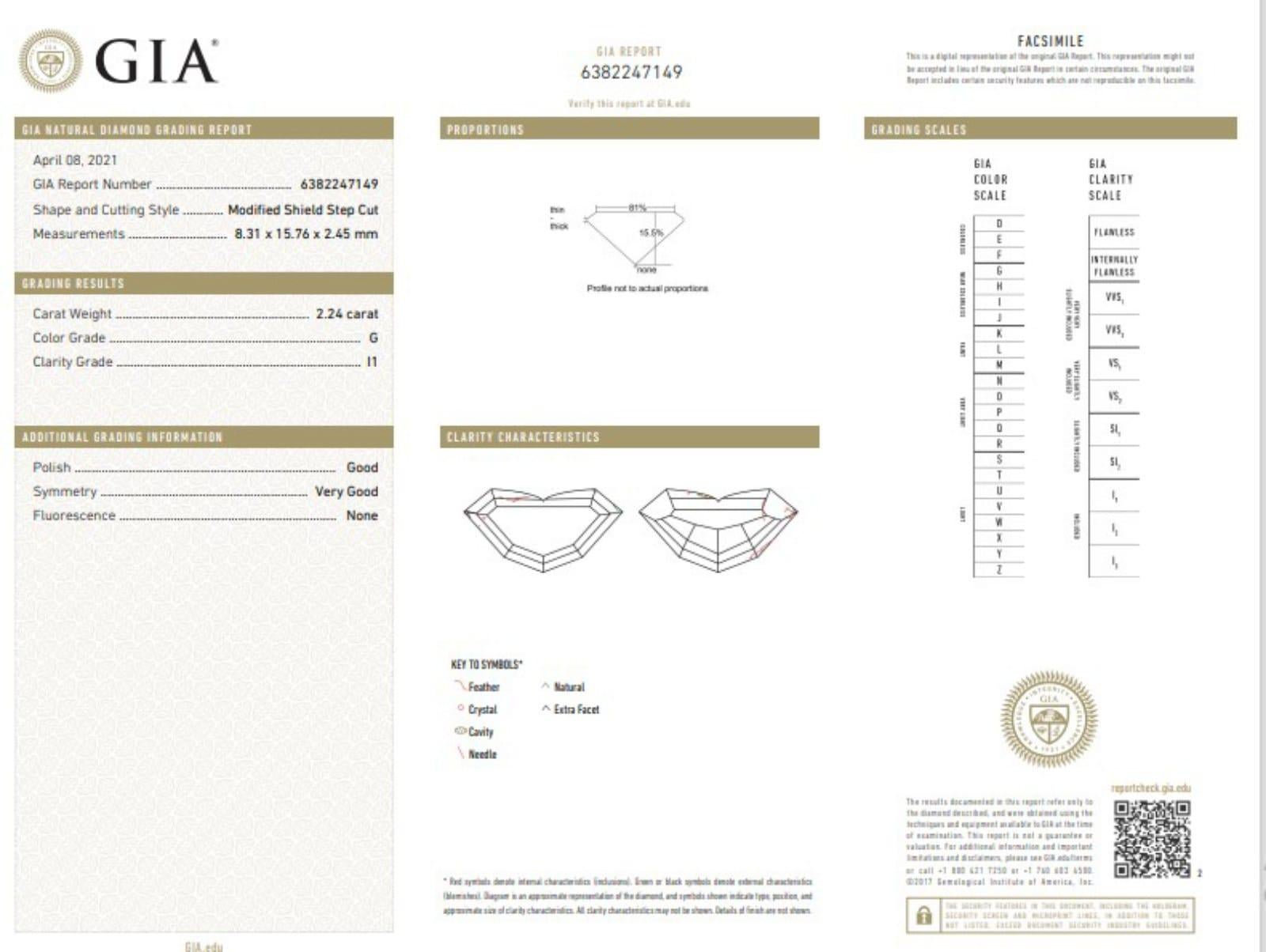 da uomo o donna Diamante certificato GIA da 2,24 carati con colore G e purezza I1 in vendita