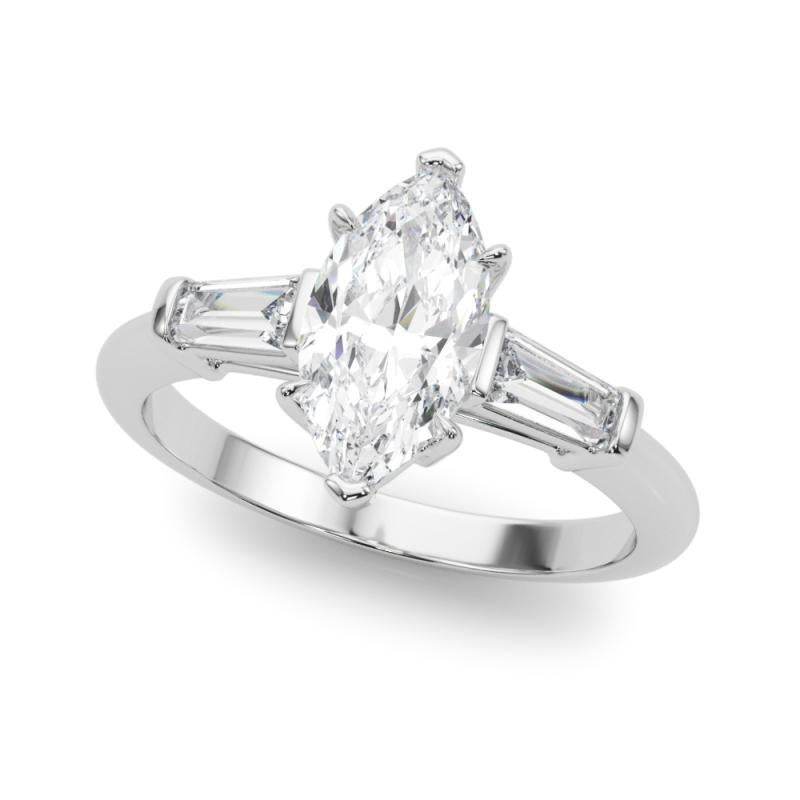 Taille Marquise GIA Certified 2.24 Carat Marquise & Baguette Three-Stone Platinum Diamond Ring (bague à trois pierres en platine) en vente