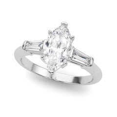 GIA Certified 2 Carat Marquise & Baguette Three-Stone Platinum Diamond Ring