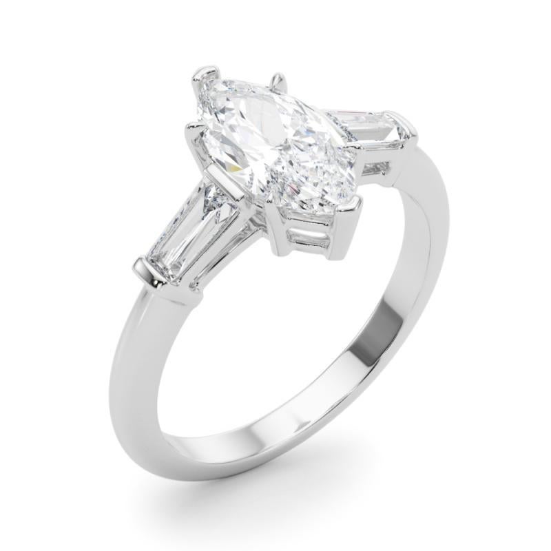GIA Certified 2.24 Carat Marquise & Baguette Three-Stone Platinum Diamond Ring (bague à trois pierres en platine) Pour femmes en vente