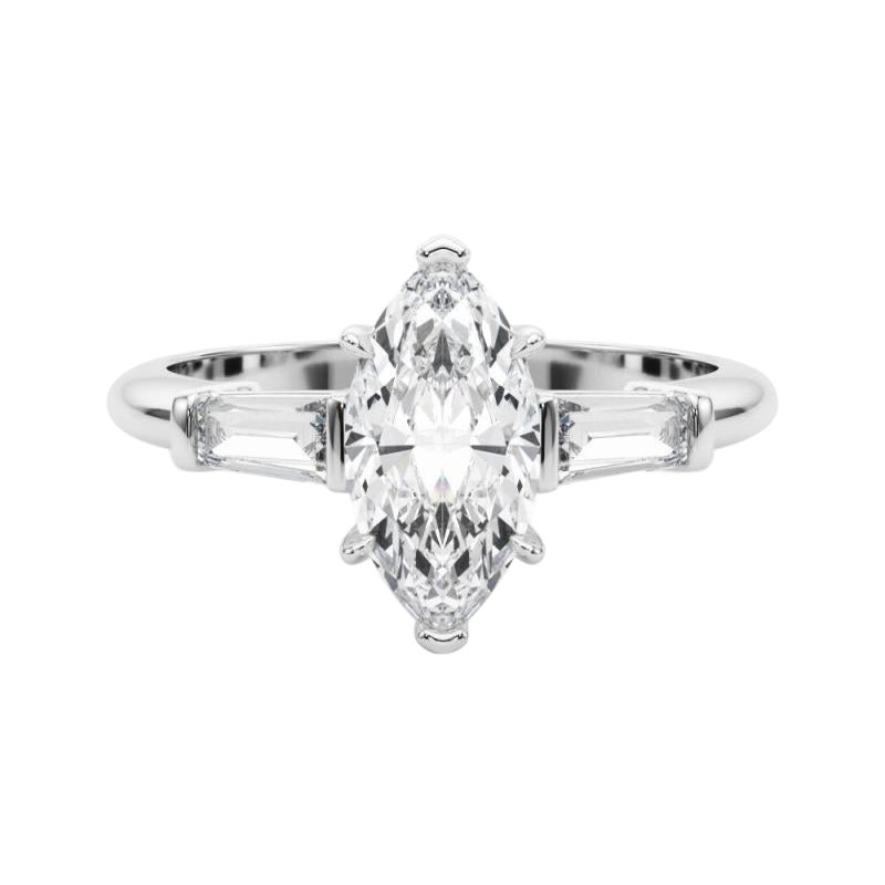 GIA Certified 2.24 Carat Marquise & Baguette Three-Stone Platinum Diamond Ring (bague à trois pierres en platine)