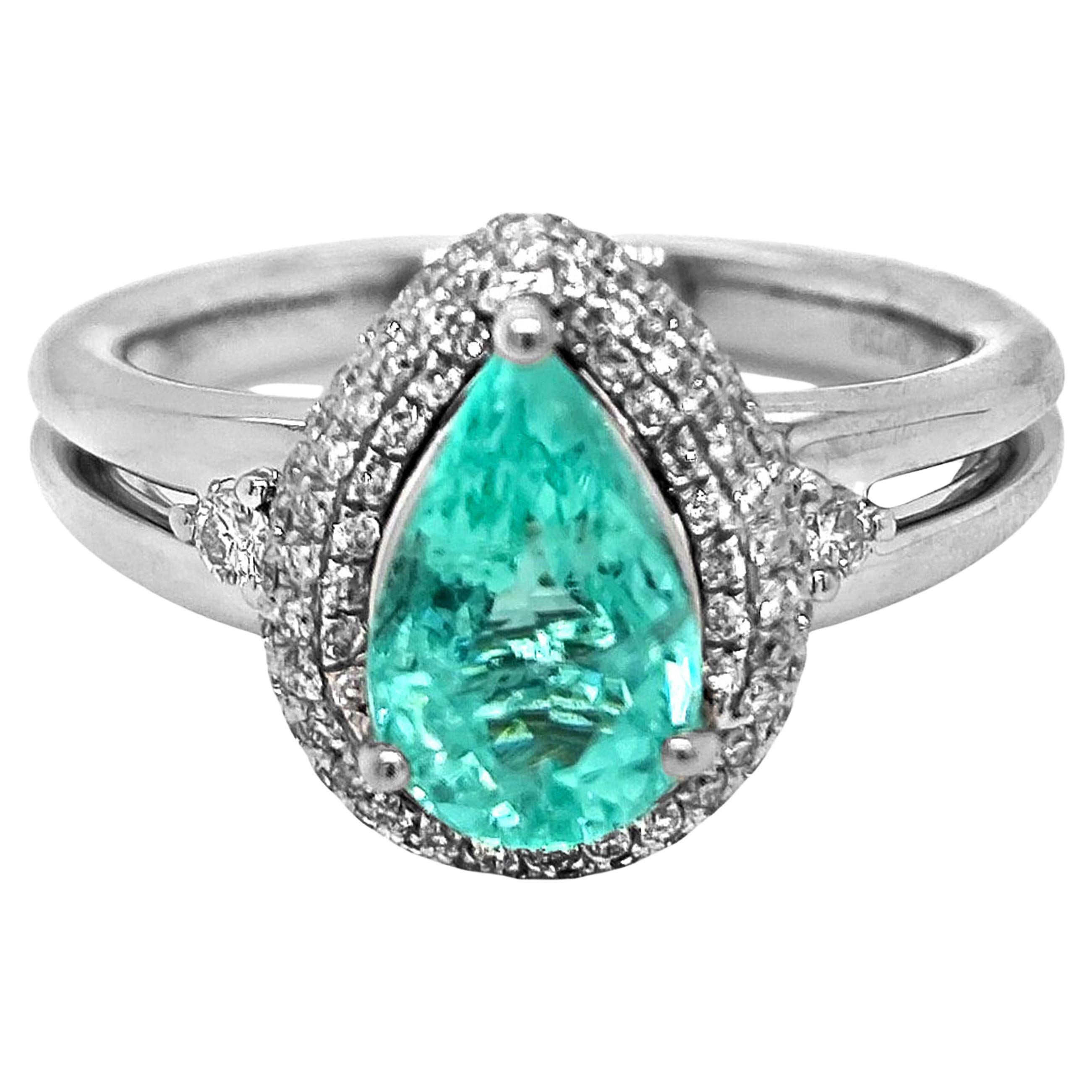 GIA Certified 2.24 Carat Paraiba Tourmaline and Diamond White Gold Ring