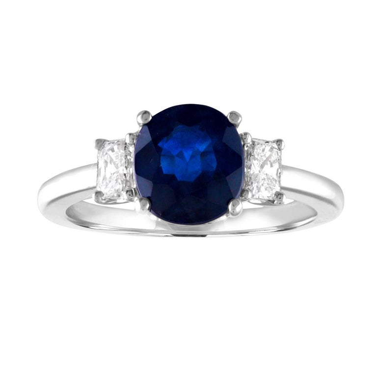 GIA Certified 2.24 Carat Australian Blue Sapphire Diamond ThreeStone