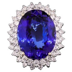 GIA Certified 22.43 Carat Tanzanite Diamond 18 Karat White Gold Ring
