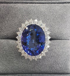 GIA Certified 22.43 Carat Tanzanite Diamond 18 Karat White Gold Ring