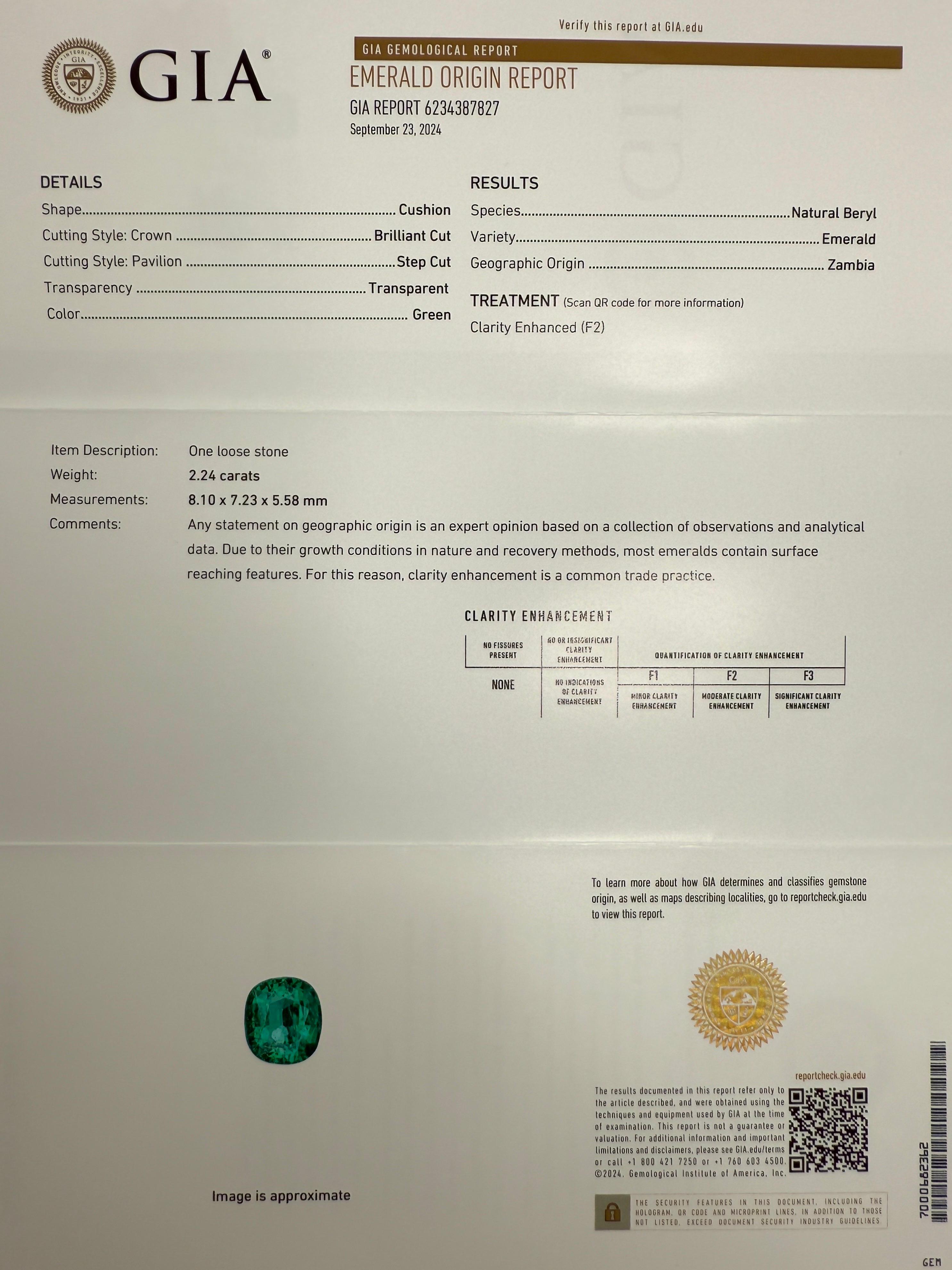 Taglio rotondo Anello con castone Rubover in oro 18k con smeraldo verde taglio cuscino certificato GIA da 2,24 carati in vendita