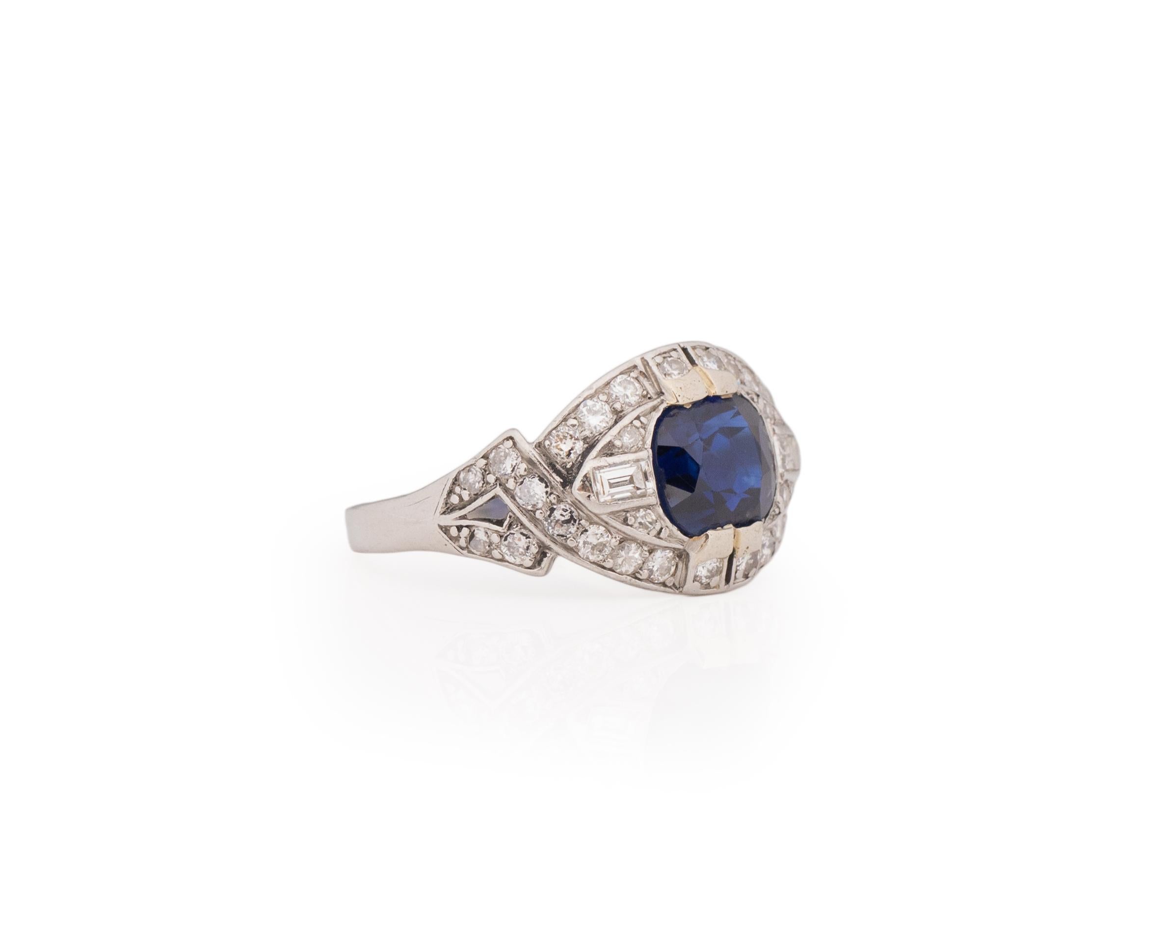 Ring Size: 7
Metal Type: Platinum [Hallmarked, and Tested]
Weight: 5.3 grams

Diamond Details:
GIA REPORT: 2221468213
Weight: 2.25ct
Cut: Antique Cushion
Color: Blue
Measurements: 7.73mm x 6.70mm x 4.55mm

Finger to Top of Stone Measurement: