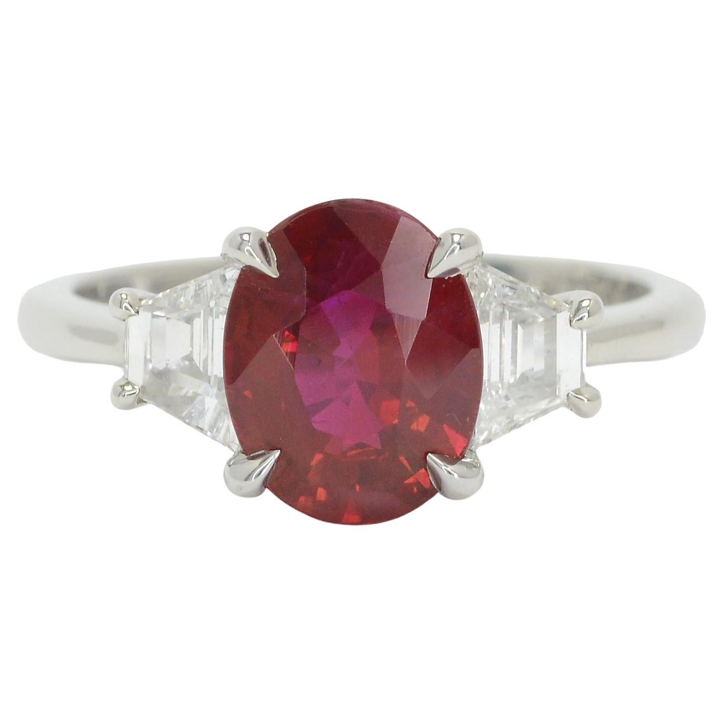 GIA Certified 2.25 Carat Burma Ruby Engagement Ring Solitaire Pigeon Blood Red For Sale