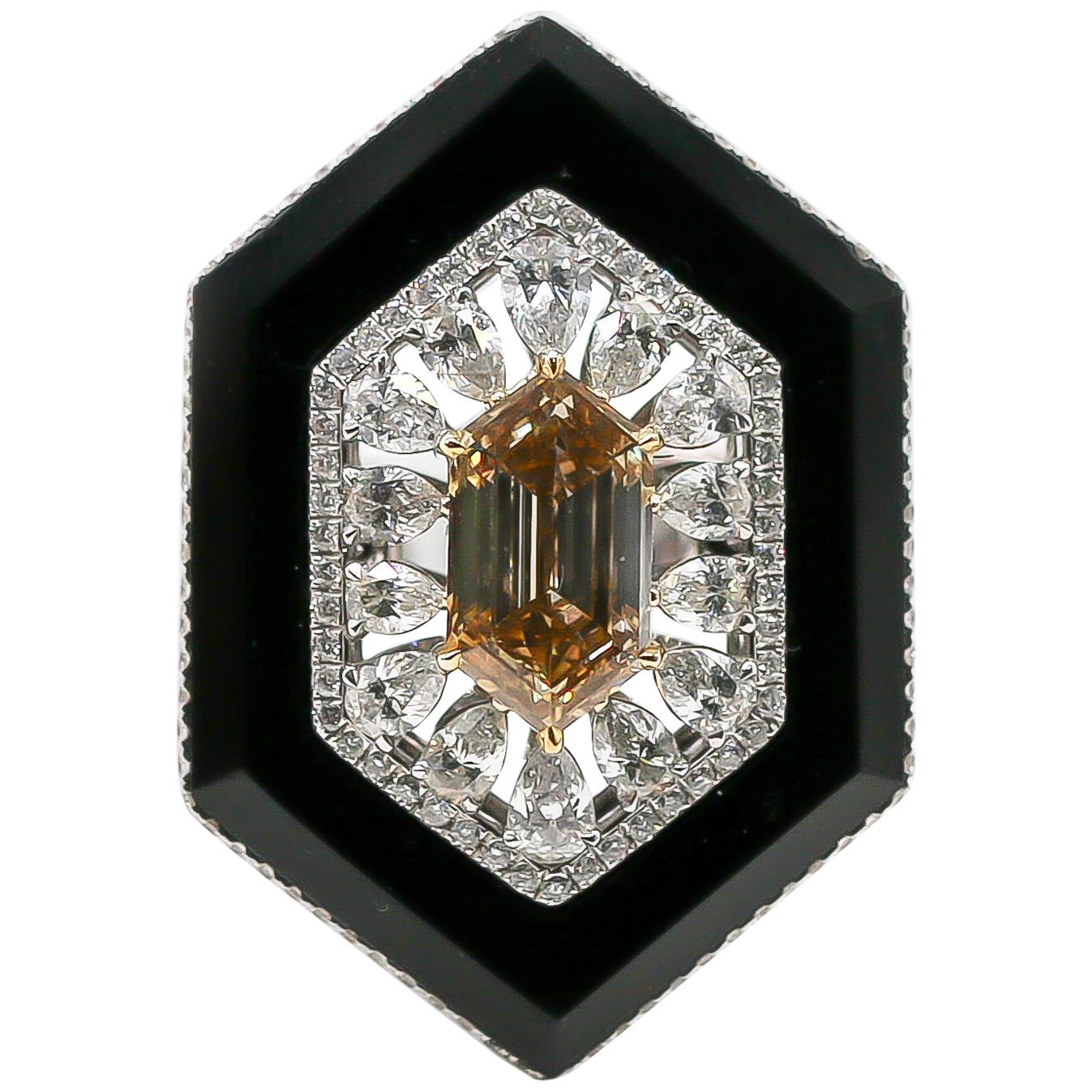 GIA Certified 2.25 Carat Cognac Diamond Ring with 4.39 Carat Diamonds 18K Gold