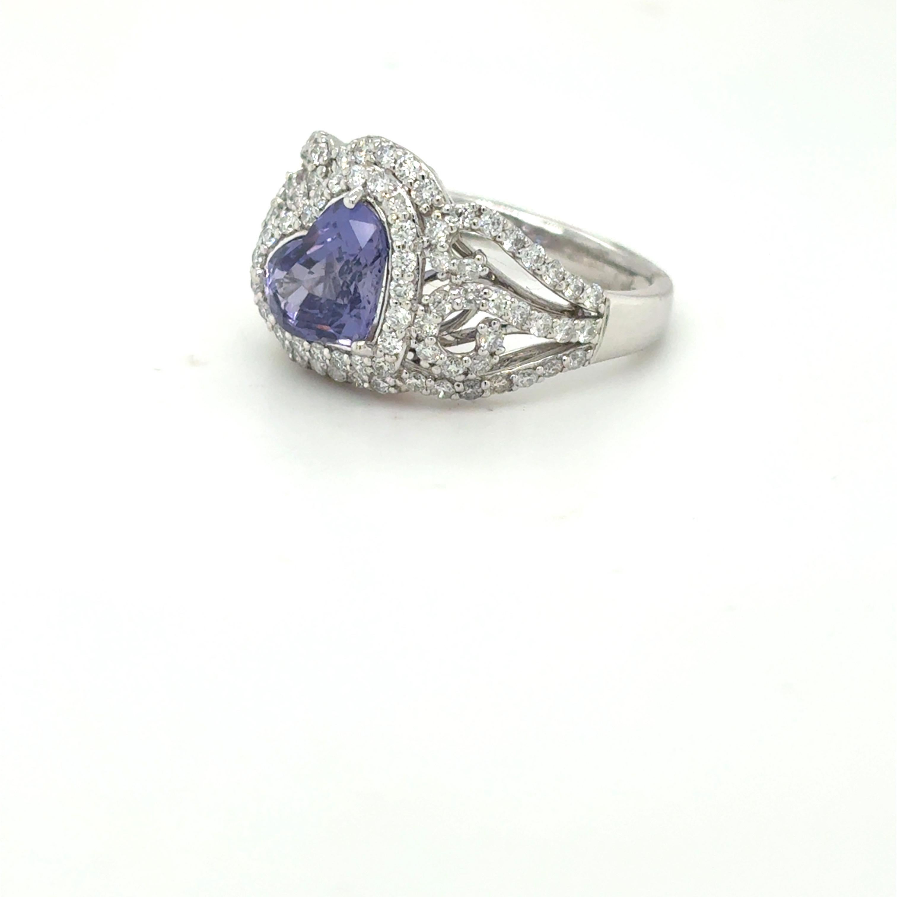GIA-zertifiziert 2,25 Karat Herzschliff ungeheizt lila Saphir Diamant-Ring im Angebot 5