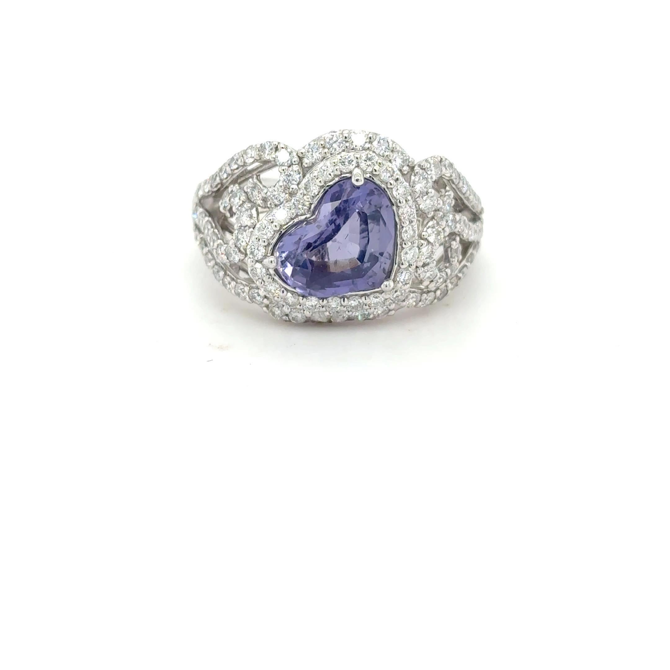 GIA-zertifiziert 2,25 Karat Herzschliff ungeheizt lila Saphir Diamant-Ring im Angebot 8
