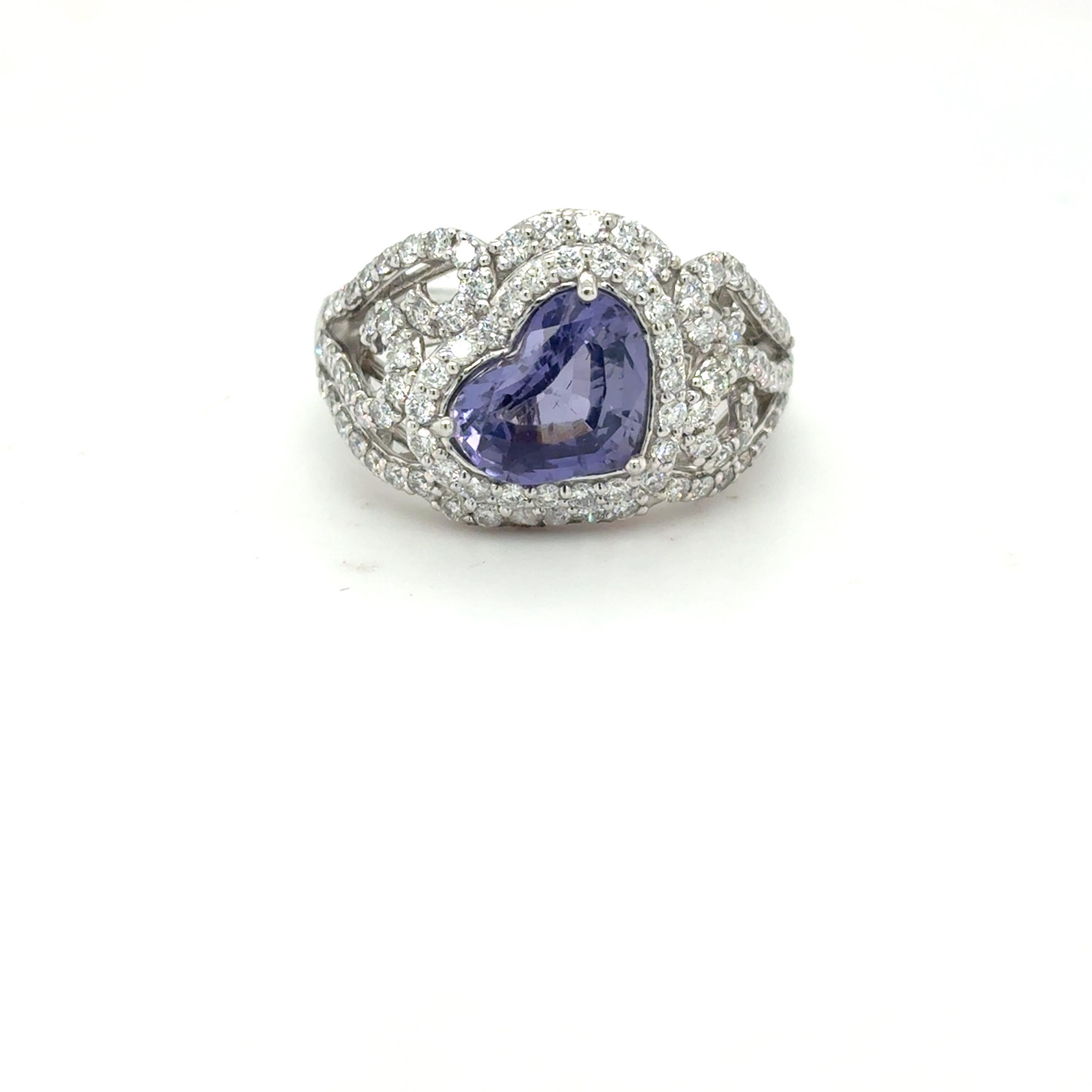 GIA-zertifiziert 2,25 Karat Herzschliff ungeheizt lila Saphir Diamant-Ring (Kunsthandwerker*in) im Angebot