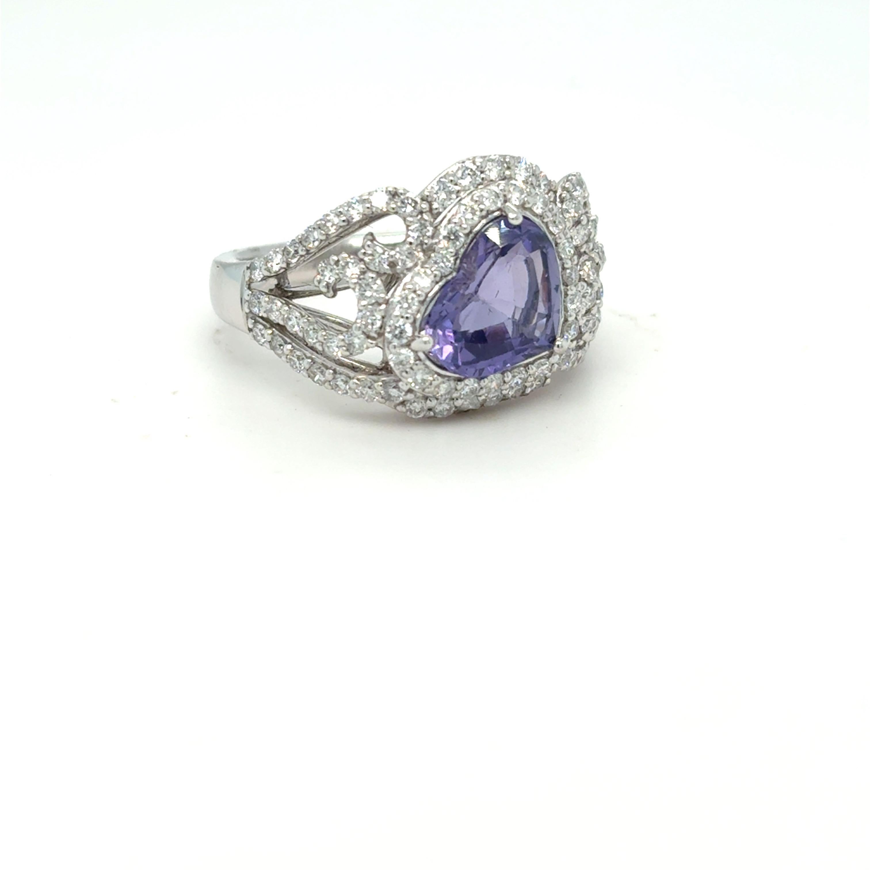 GIA-zertifiziert 2,25 Karat Herzschliff ungeheizt lila Saphir Diamant-Ring im Zustand „Neu“ im Angebot in Trumbull, CT