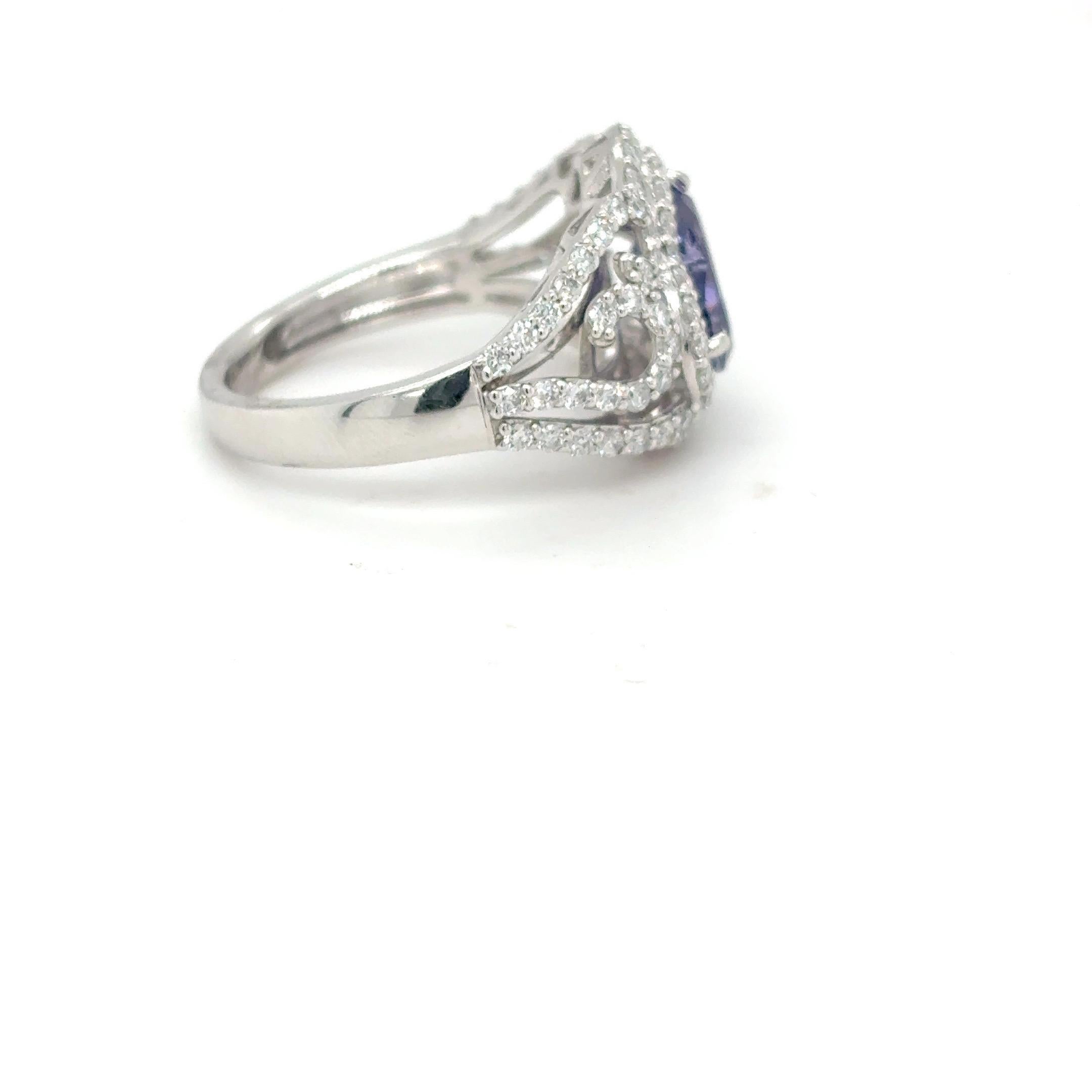 GIA-zertifiziert 2,25 Karat Herzschliff ungeheizt lila Saphir Diamant-Ring im Angebot 2