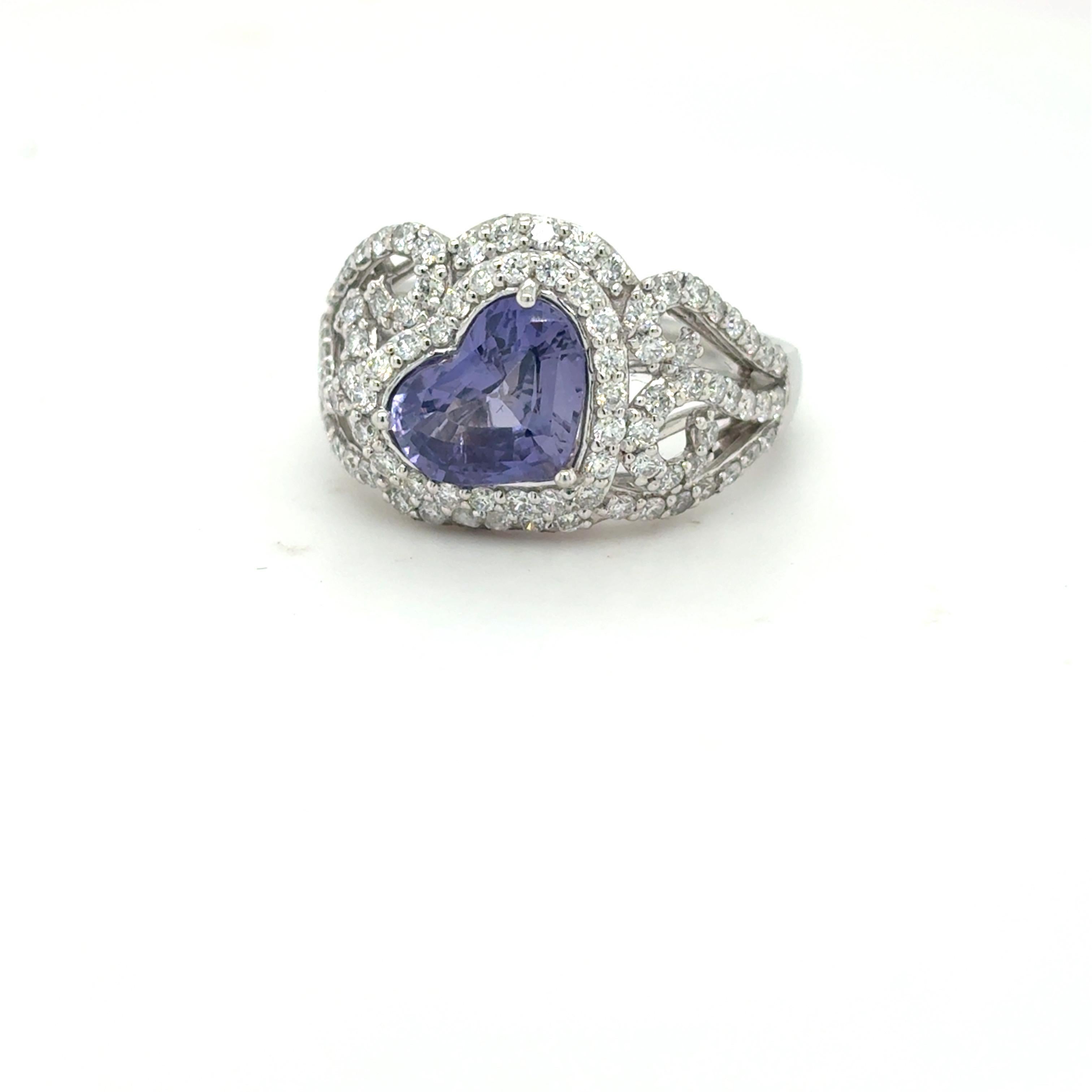GIA-zertifiziert 2,25 Karat Herzschliff ungeheizt lila Saphir Diamant-Ring im Angebot 4