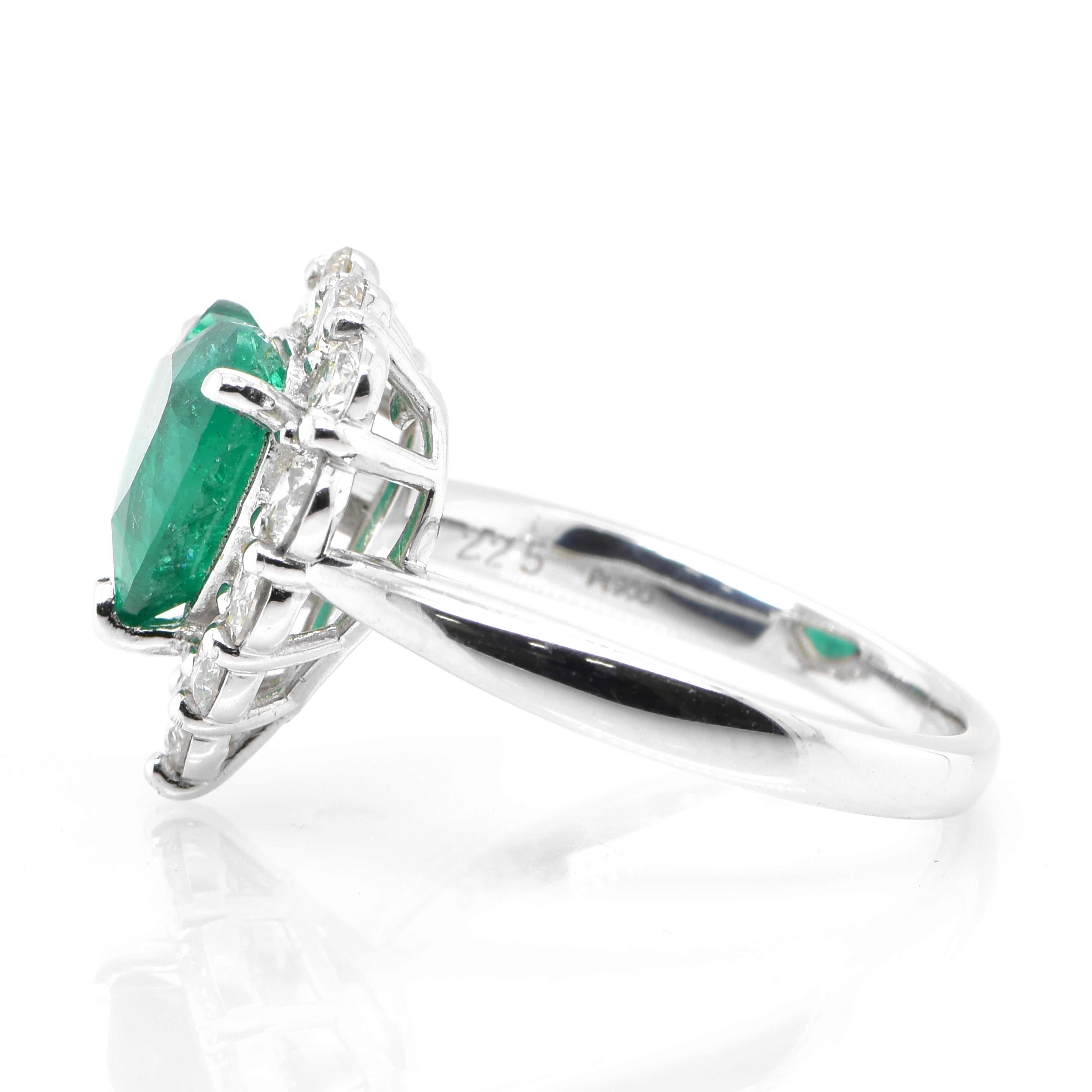 Emerald Cut GIA Certified 2.25 Carat Heart Shape Colombian Emerald Ring Set in Platinum For Sale