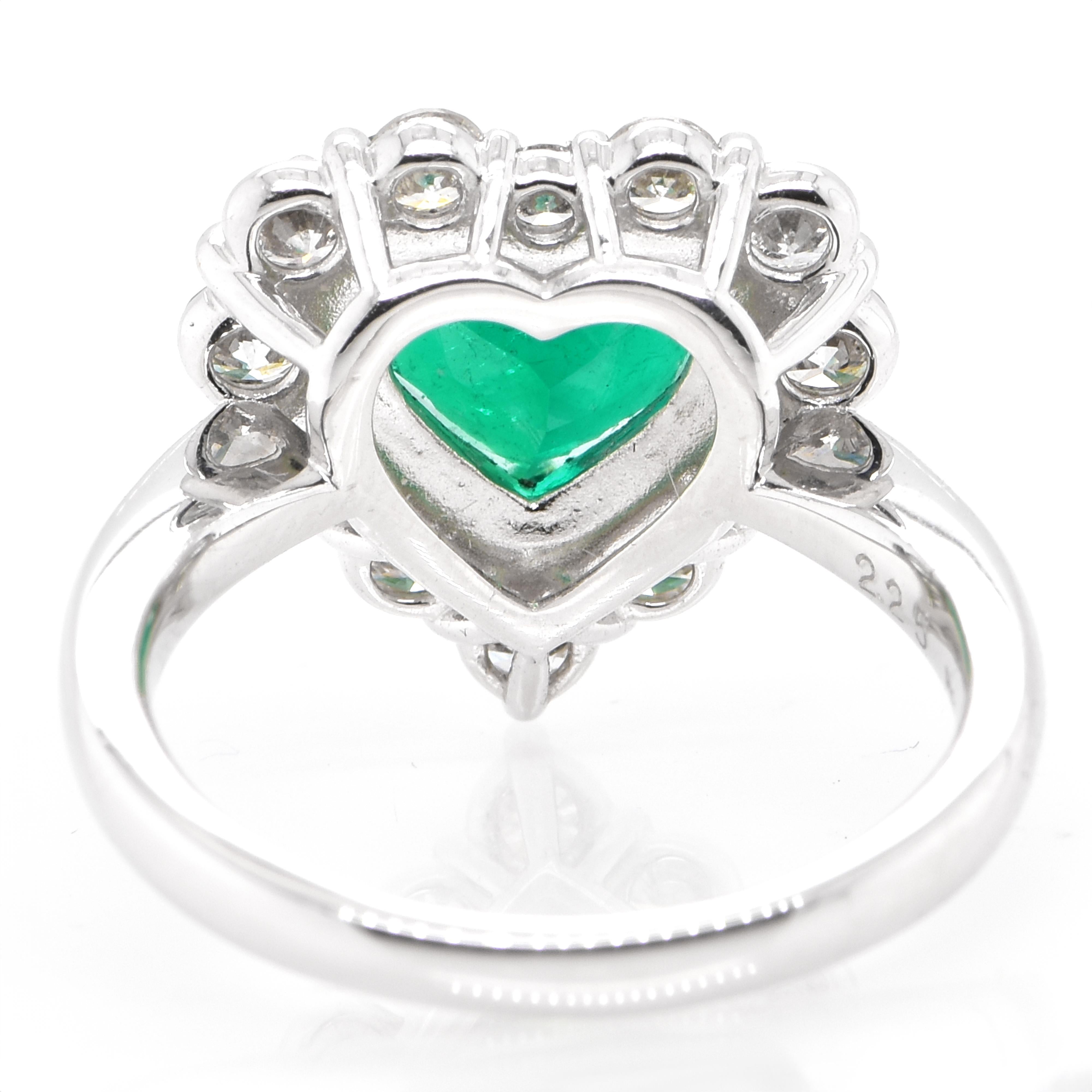 Women's GIA Certified 2.25 Carat Heart Shape Colombian Emerald Ring Set in Platinum For Sale