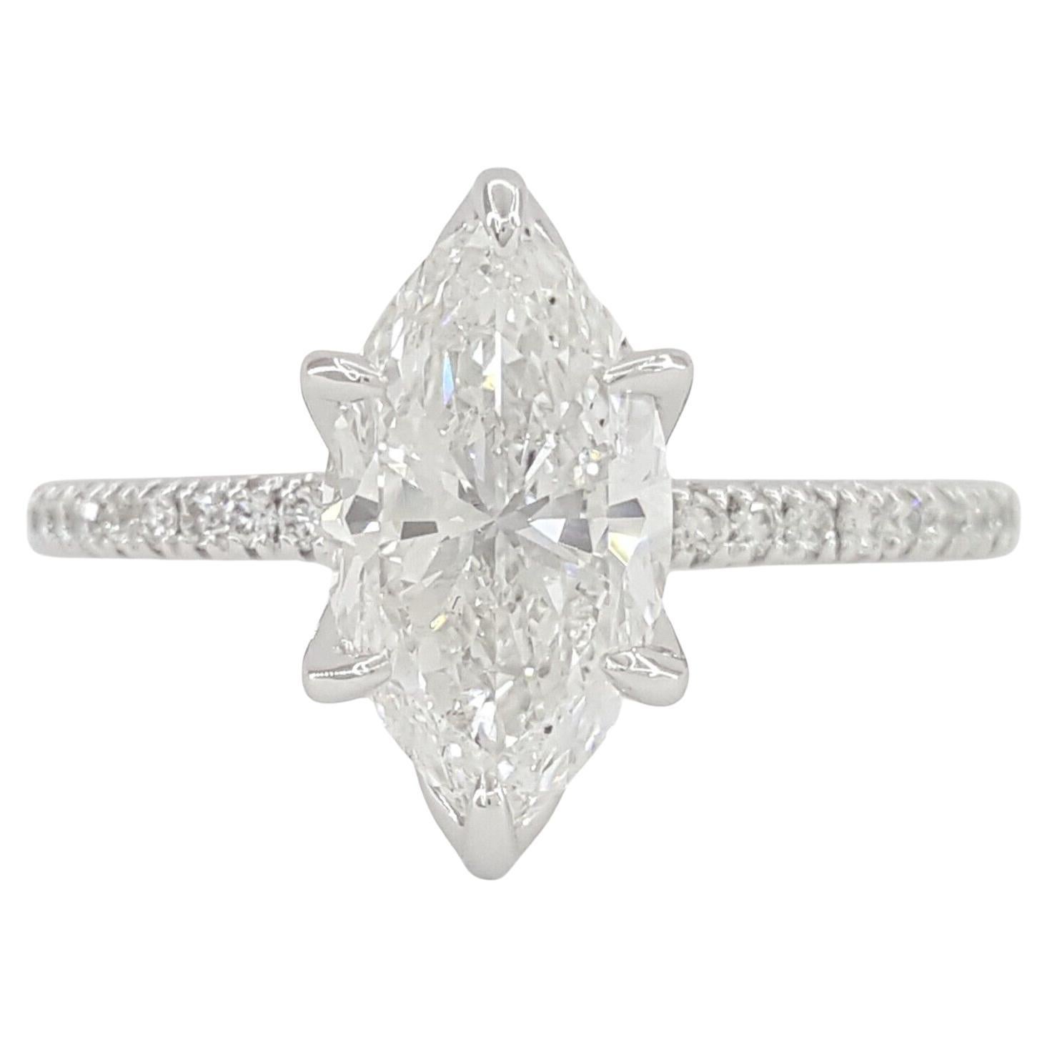 Bague de fiançailles en platine avec diamant marquise de 2,25 carats certifié GIA