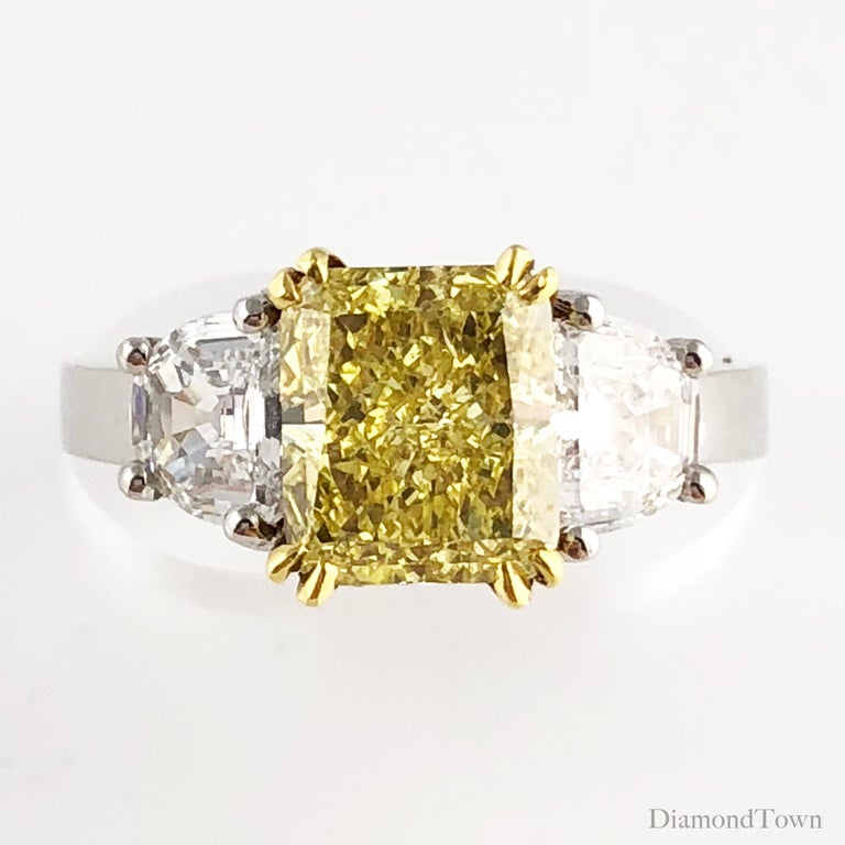 DiamondTown GIA Certified 2.25 Carat Natural Fancy Yellow Diamond Ring