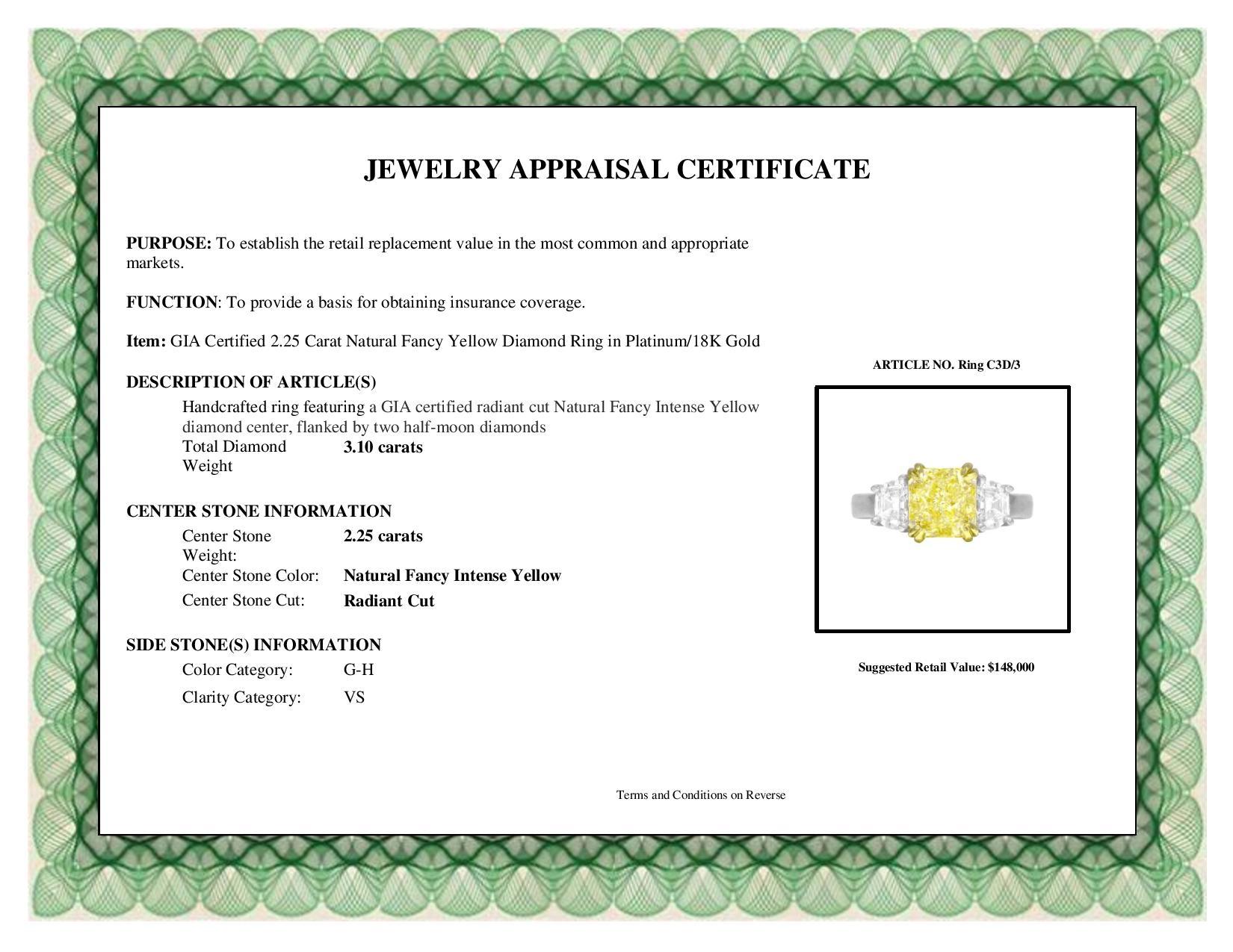 DiamondTown GIA Certified 2.25 Carat Natural Fancy Yellow Diamond Ring In New Condition In New York, NY