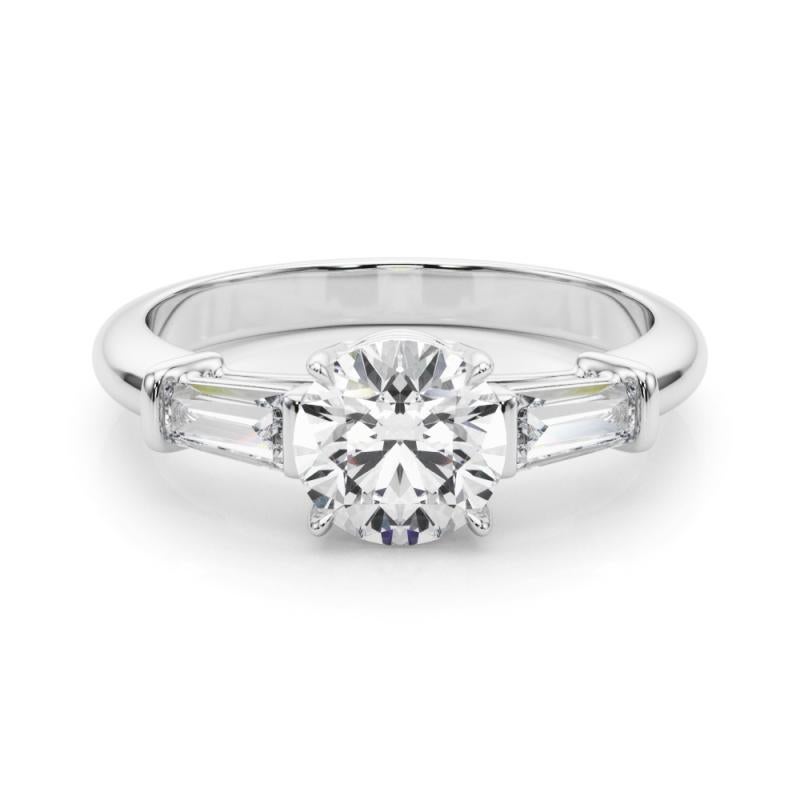 GIA Certified 2.25 Carat Round & Baguette Classic 3-Stone Platinum Diamond Ring