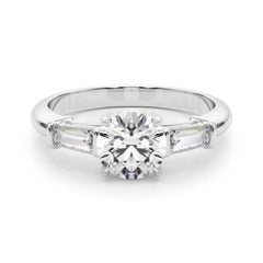 GIA Certified 2.25 Carat Round & Baguette Classic 3-Stone Platinum Diamond Ring