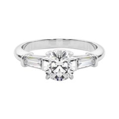 GIA Certified 2.25 Carat Round & Baguette Classic 3-Stone Platinum Diamond Ring