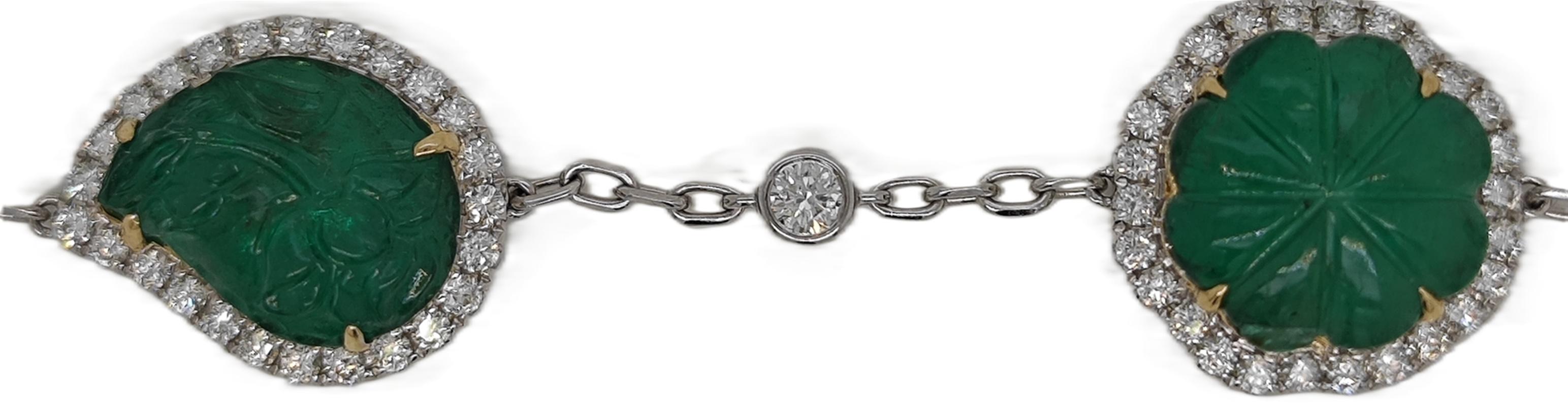 GIA Certified 22.55 Carats Emerald and White Diamond White Gold Bracelet In New Condition For Sale In New York, NY
