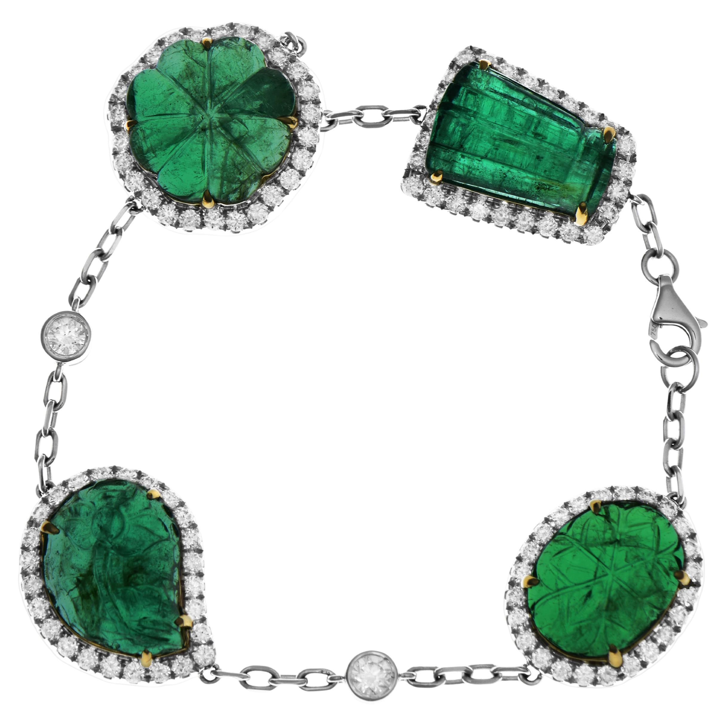 GIA Certified 22.55 Carats Emerald and White Diamond White Gold Bracelet