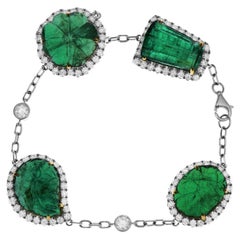 GIA Certified 22.55 Carats Emerald and White Diamond White Gold Bracelet