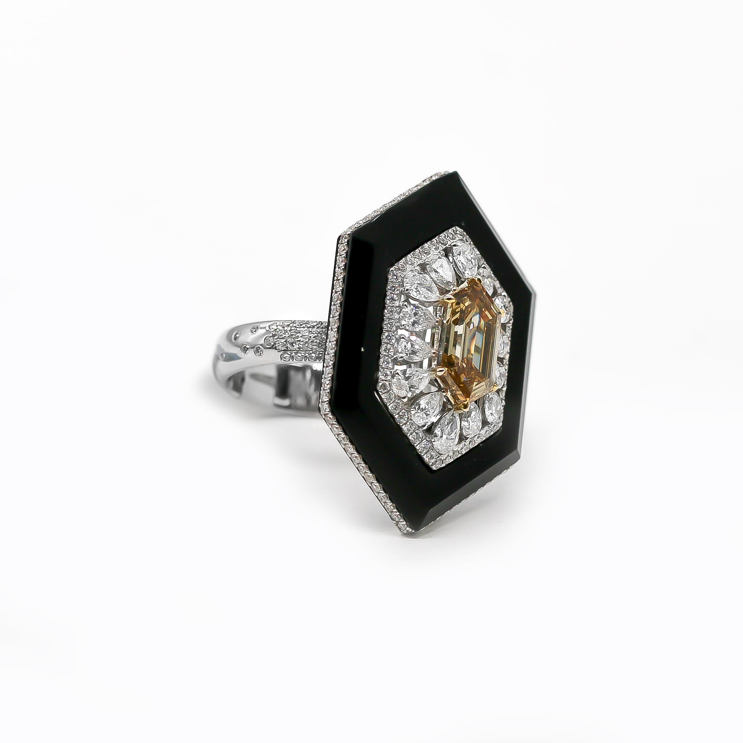 GIA Certified 2.25 Carat Cognac Diamond Ring with 4.39 Carat Diamonds 18K Gold In Excellent Condition In Carlsbad, CA