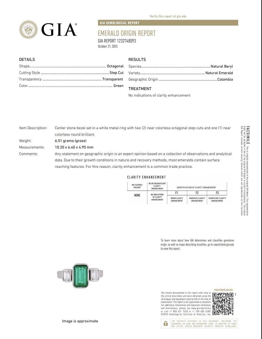 Bague en or blanc 18 carats certifiée GIA de 2,25 carats d'émeraude colombienne sans huile et de diamants en vente 4