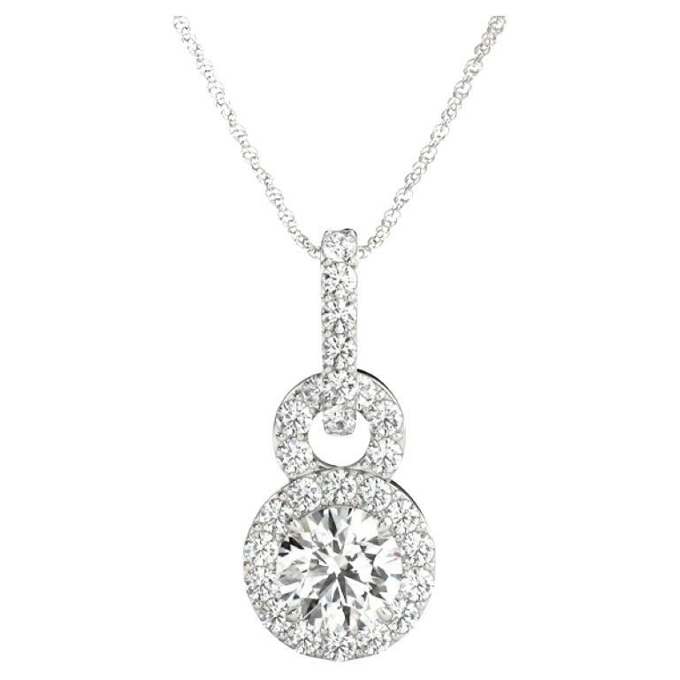 GIA Certified 2.25ct Round Diamond Orbit Link Halo Pendant Necklace