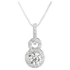 GIA Certified 2.25ct Round Diamond Orbit Link Halo Pendant Necklace