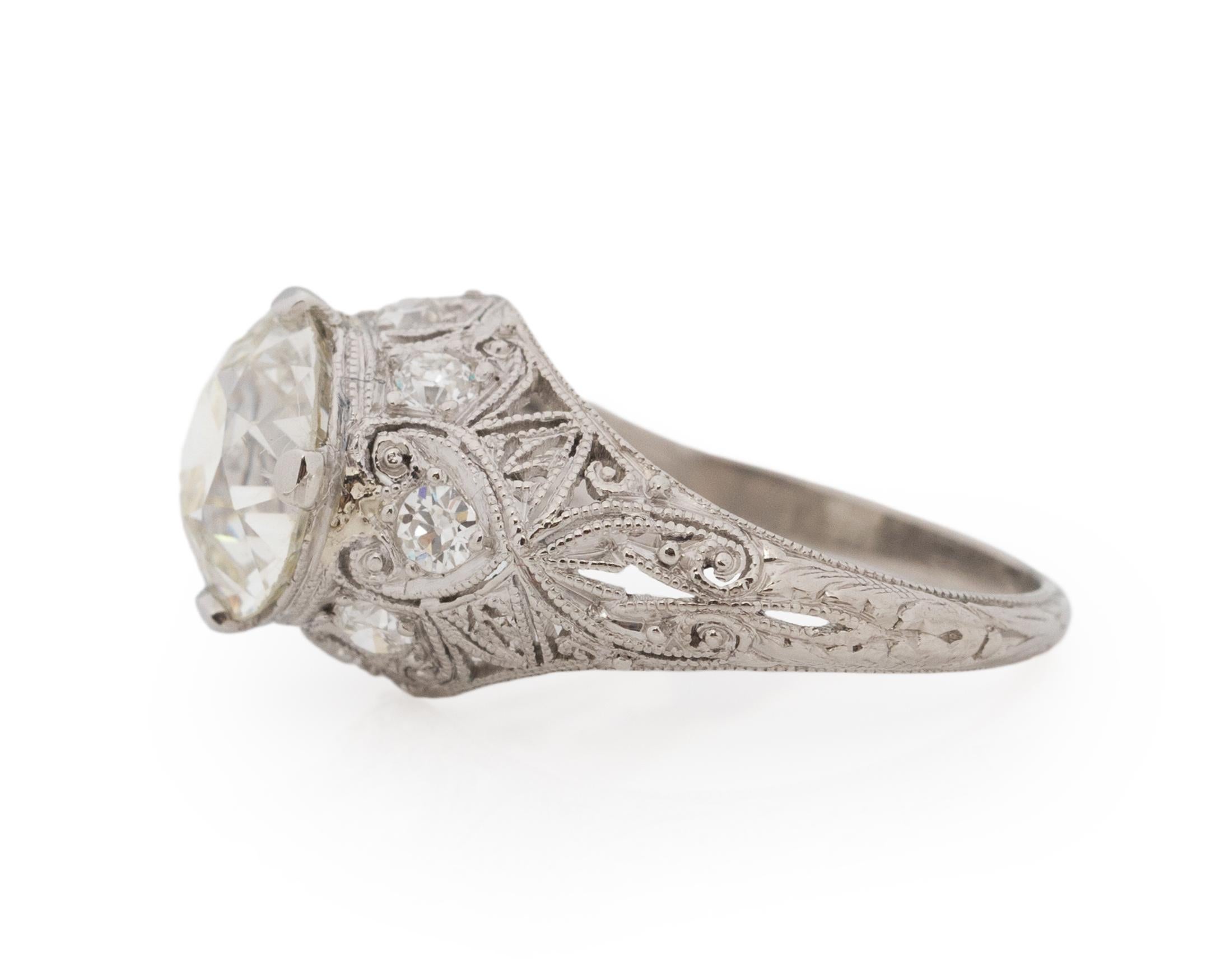 Old European Cut GIA Certified 2.26 Carat Art Deco Diamond Platinum Engagement Ring For Sale