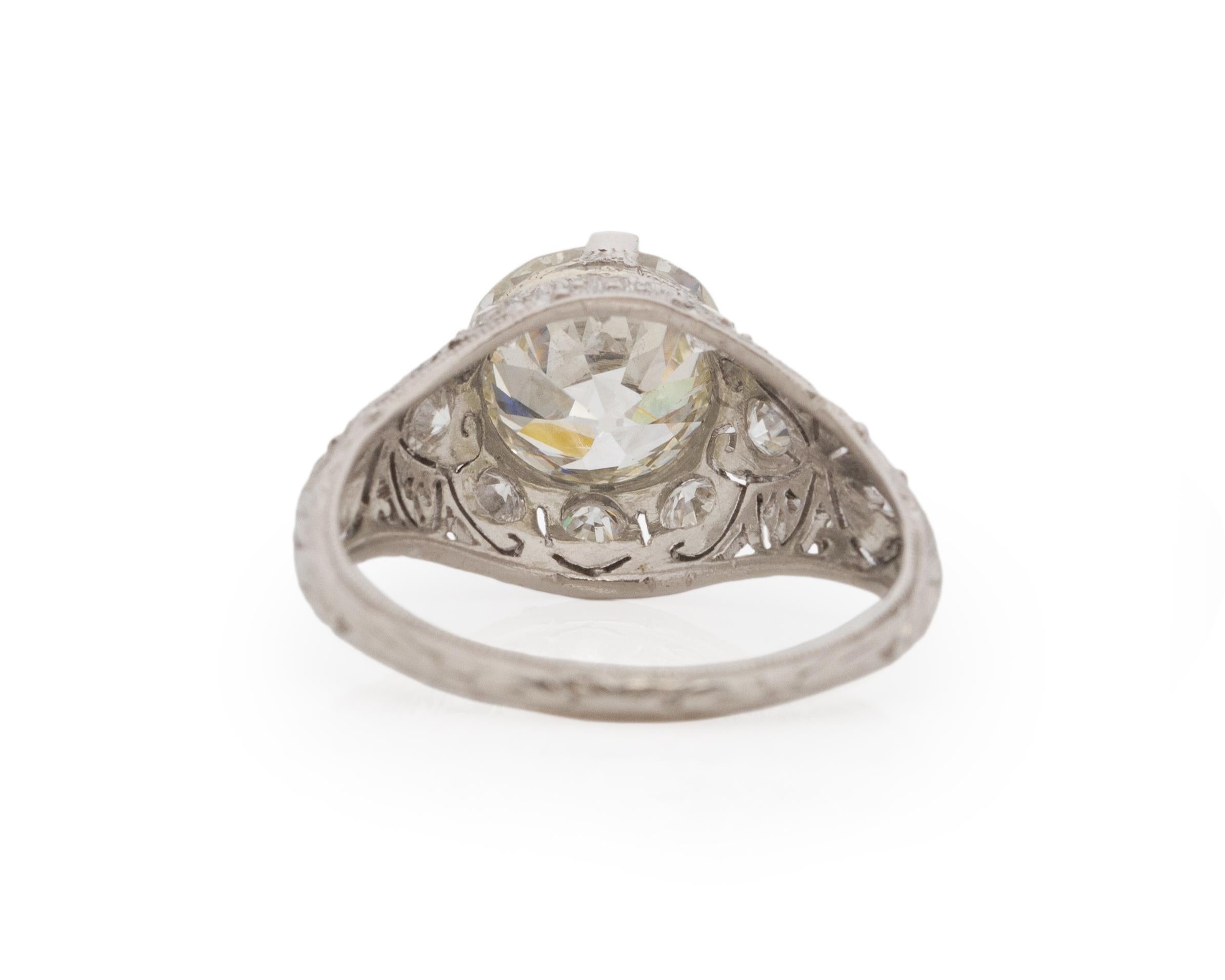 GIA Certified 2.26 Carat Art Deco Diamond Platinum Engagement Ring In Good Condition For Sale In Atlanta, GA