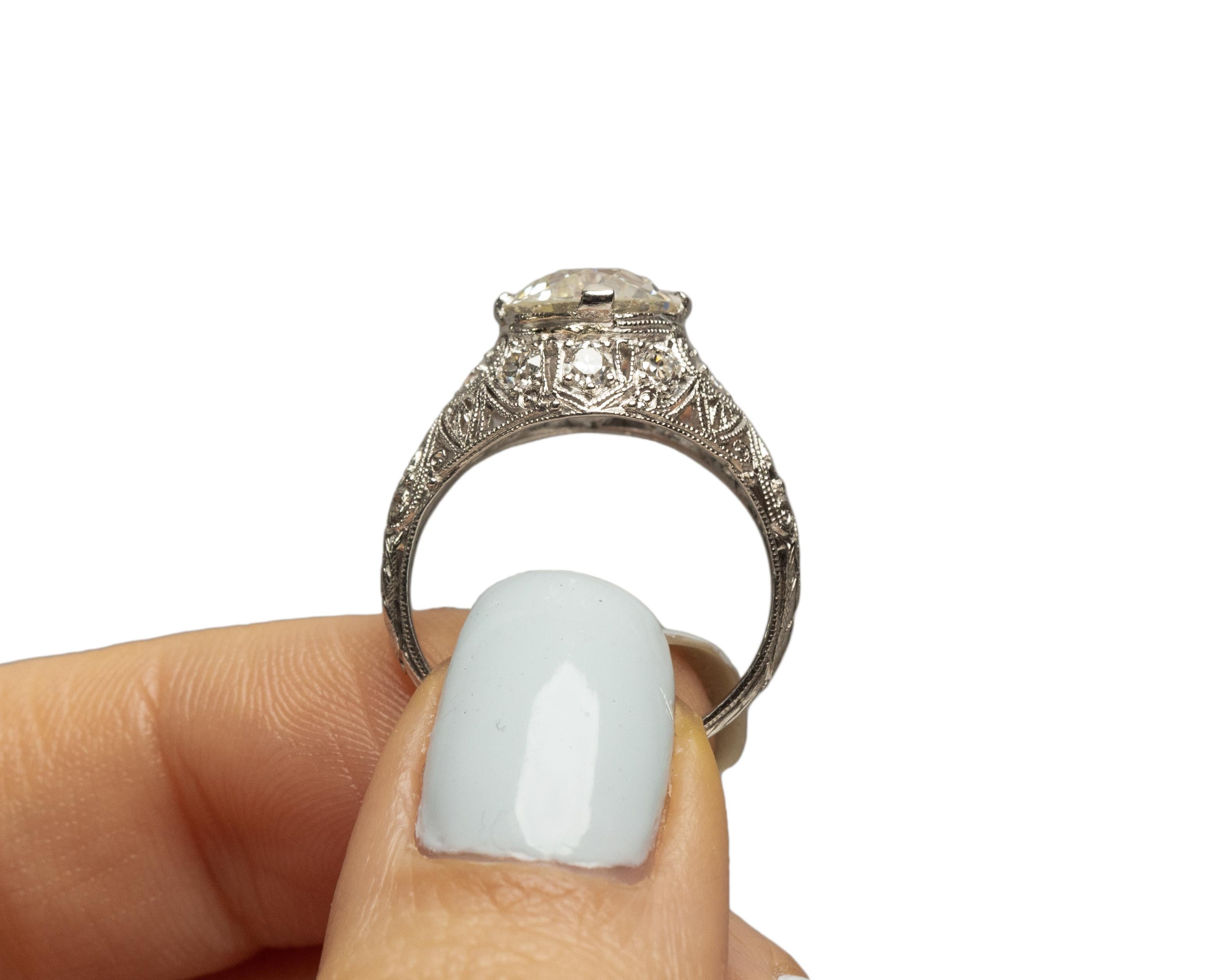 GIA Certified 2.26 Carat Art Deco Diamond Platinum Engagement Ring For Sale 1
