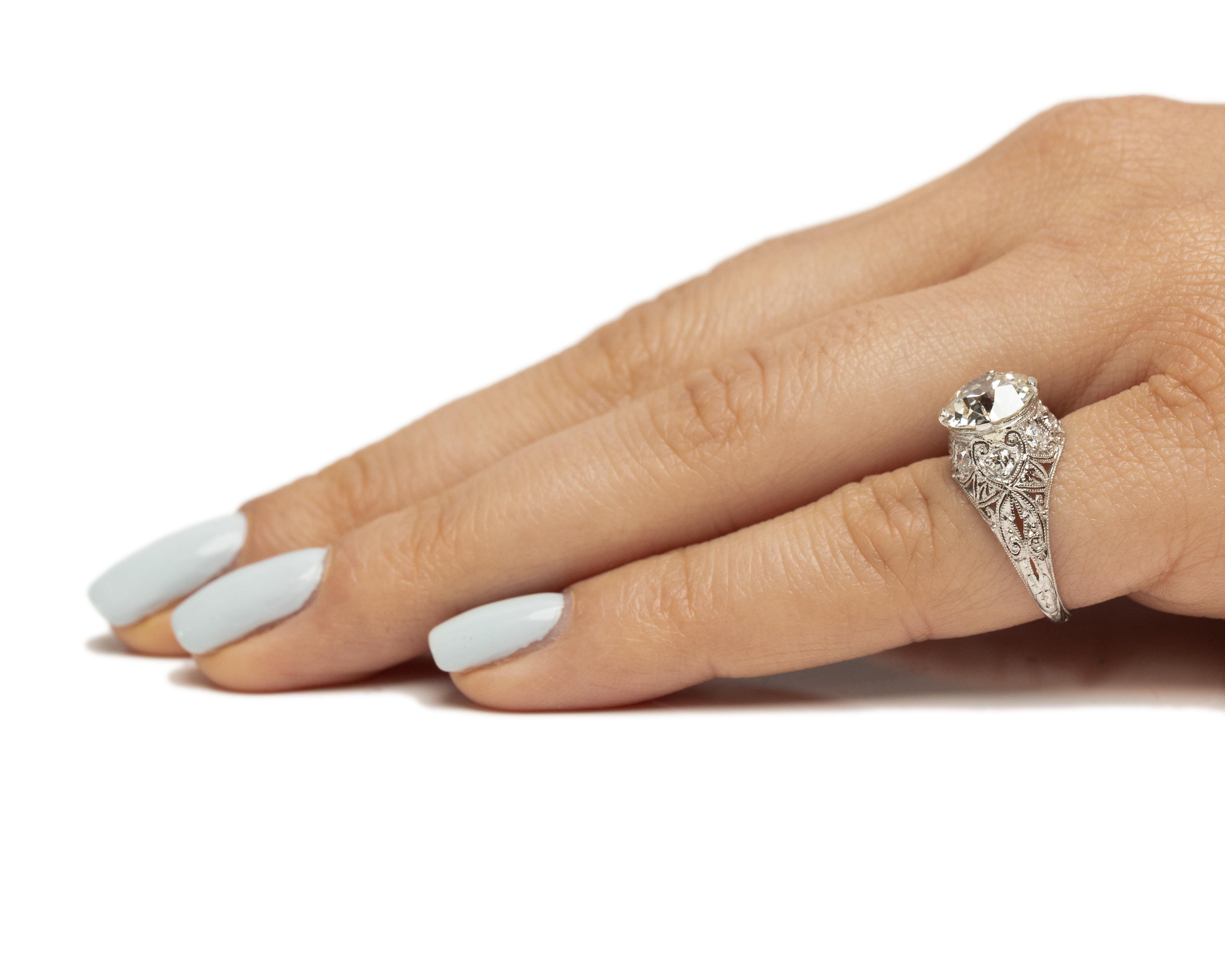 GIA Certified 2.26 Carat Art Deco Diamond Platinum Engagement Ring For Sale 2