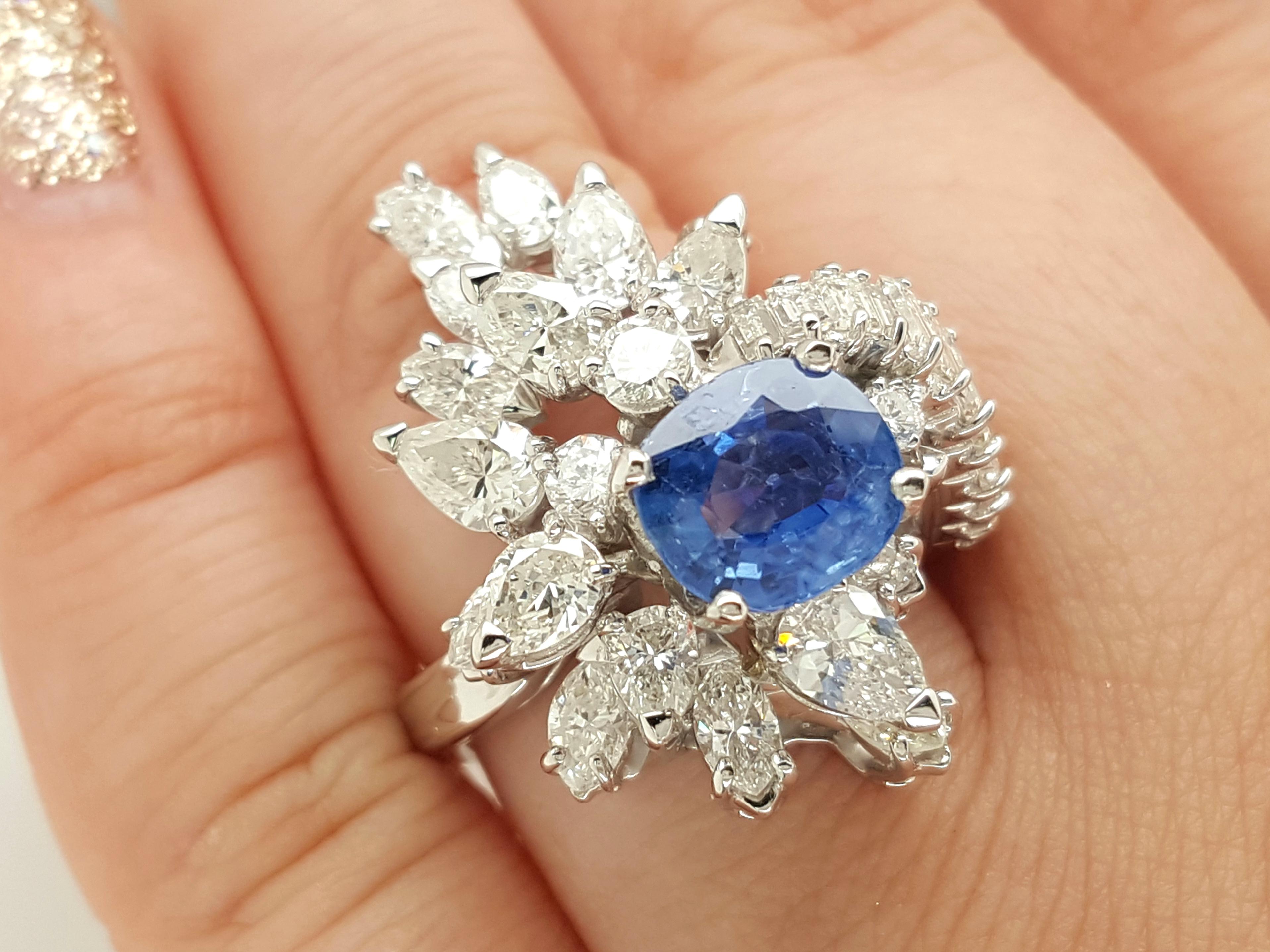 GIA Certified 2.26 Carat Burma Sapphire Diamond Platinum Cocktail Ring In New Condition In Addison, TX