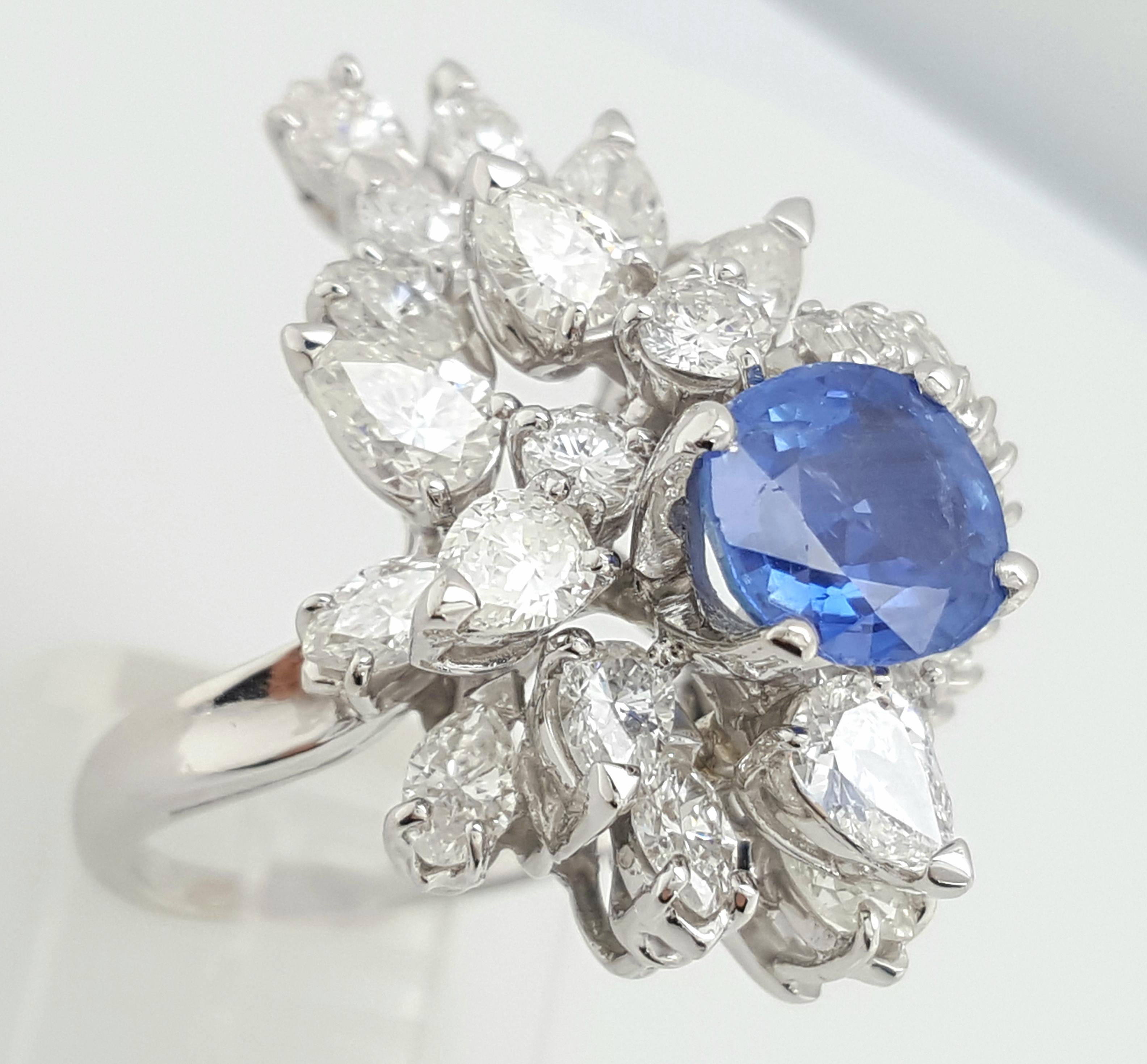 GIA Certified 2.26 Carat Burma Sapphire Diamond Platinum Cocktail Ring 1